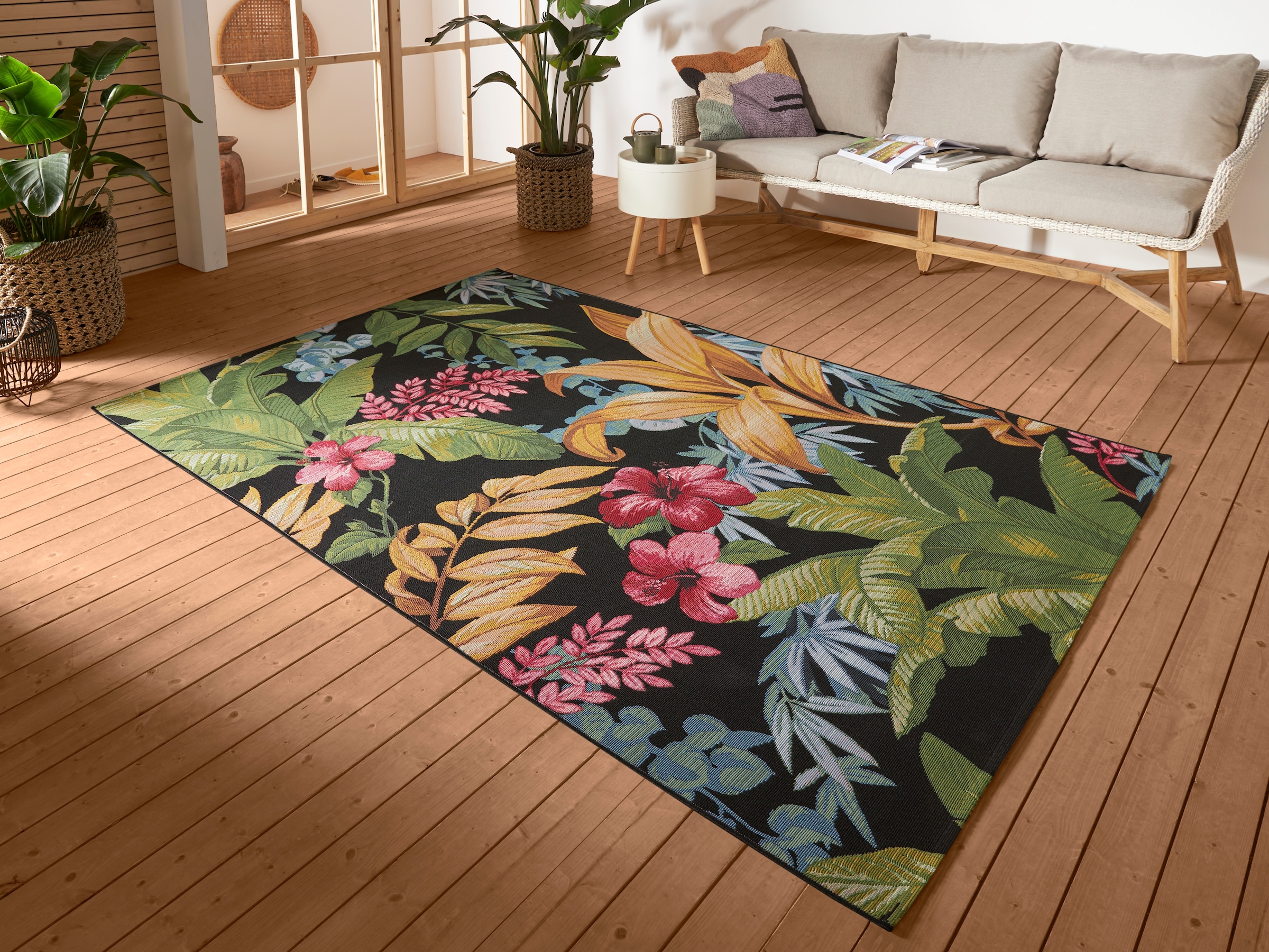 Image of HANSE Home Outdoorteppich "Tropical Flowers" rechteckig 3 mm Höhe In-& Outdoor, Teppich, Wetterfest, Balkon, Garten, Wohnzimmer, Floral