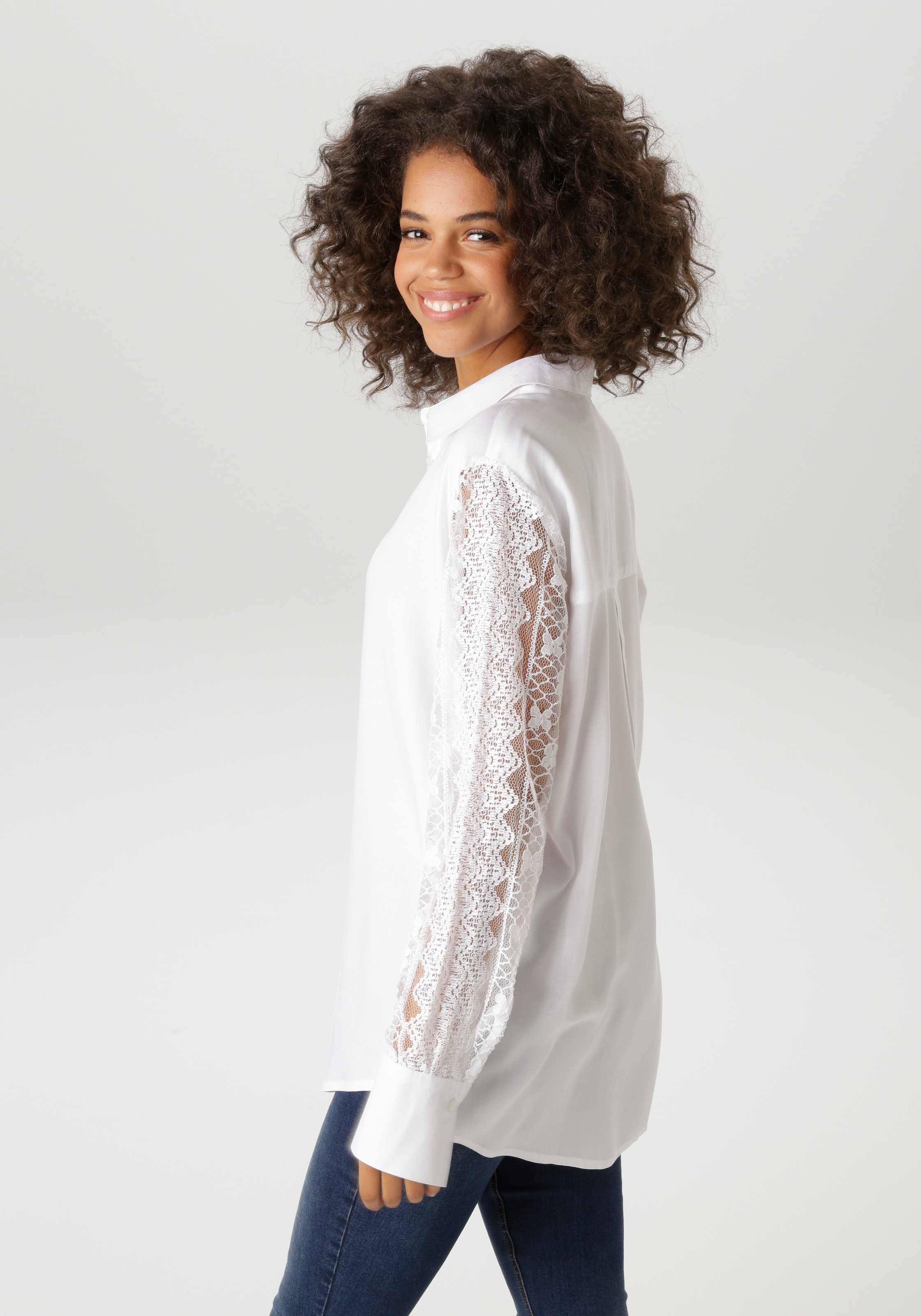 Aniston CASUAL Blouse chemise mit langen Ärmeln aus aufwändiger Spitze - NEUE KOLLEKTION