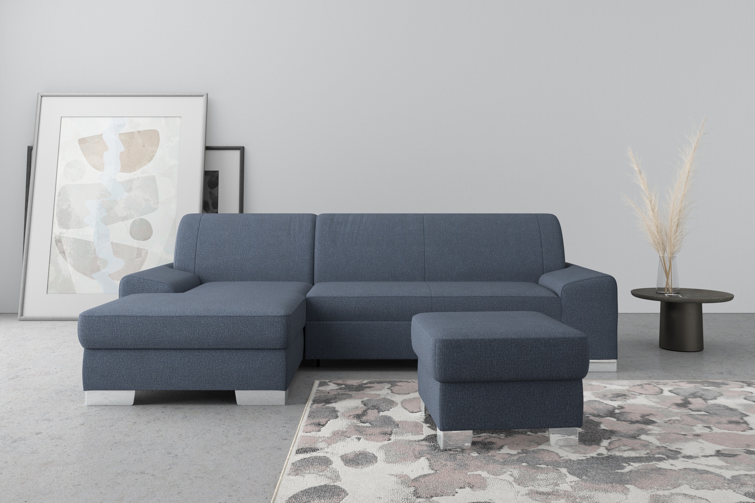 Image of DOMO collection Ecksofa "Anzio L-Form, whlw. Bettfunktion, Federkern, hochwertig, Breite 271 cm" Mit Bettfunktion, Recamiere links, Feinstruktur, blau