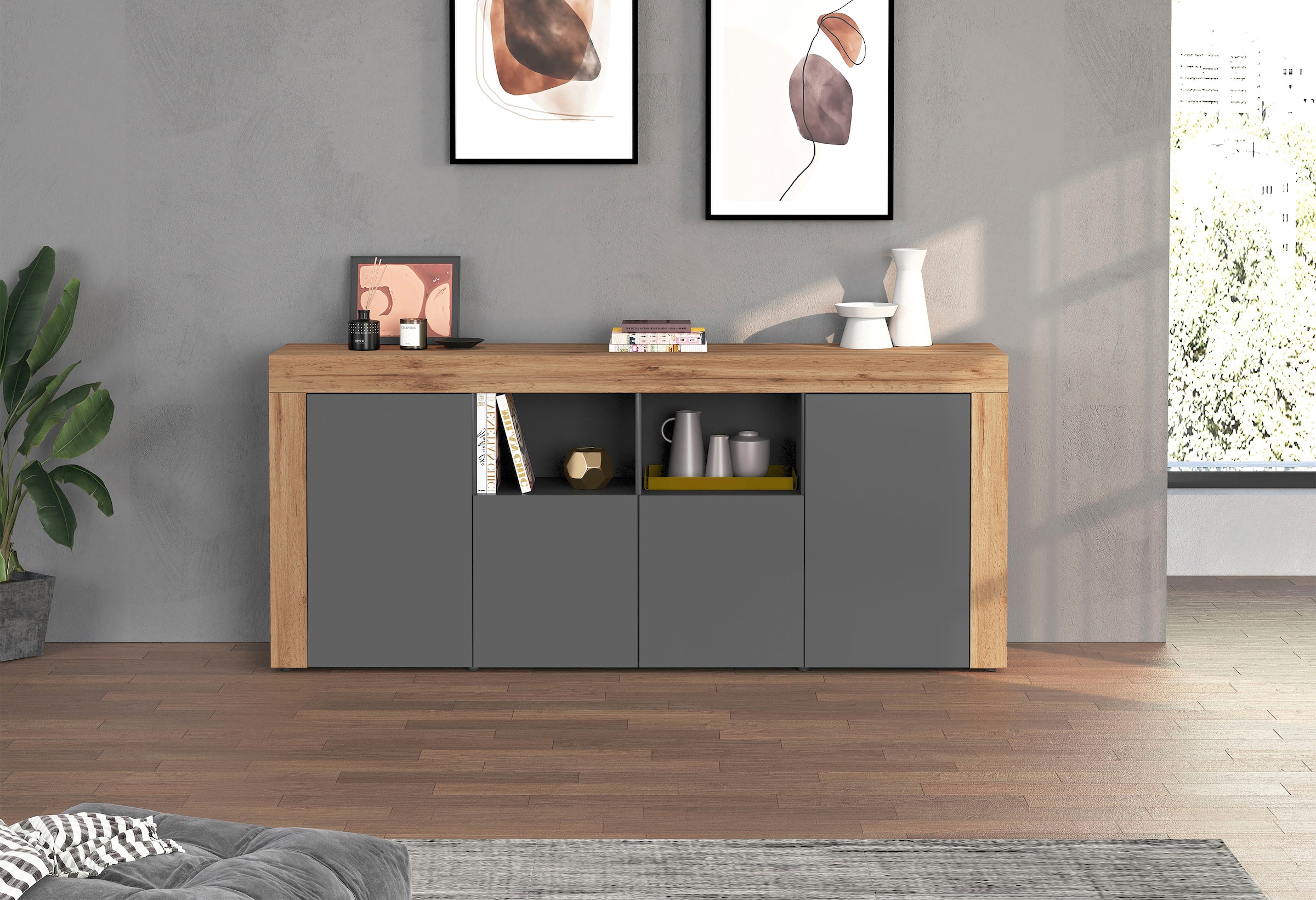INOSIGN Sideboard »CHRONOS Breite 200 cm mit 4 Türen, 2 offene und 8 geschlossene Fächer«, (1 St.), Sideboard,Kommode, Schrank, Grifflos mit Push to Open, Made in Italy