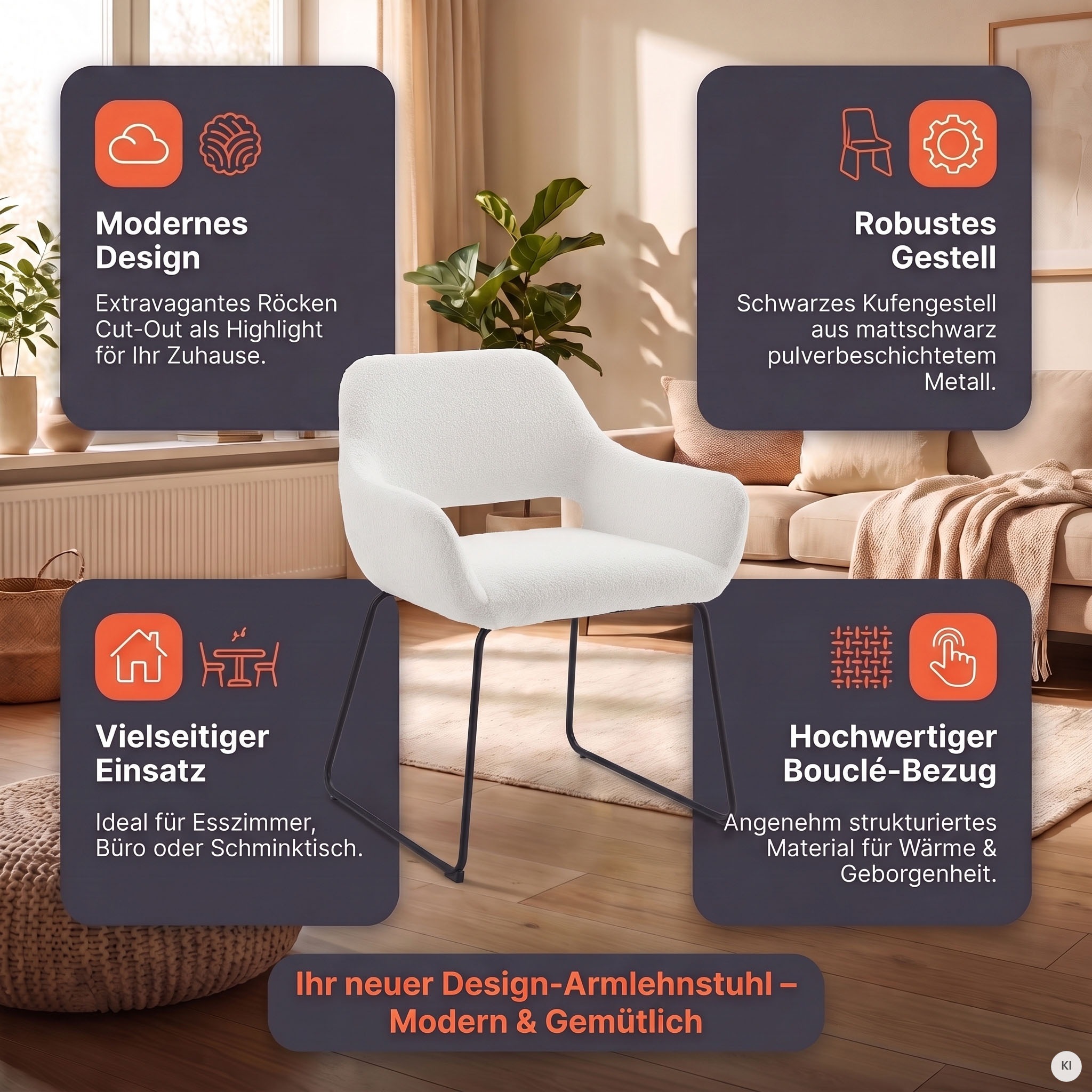 SalesFever Armlehnstuhl »Komfortabler Esszimmerstuhl mit Stil« () Bezug in moderner Bouclé Optik