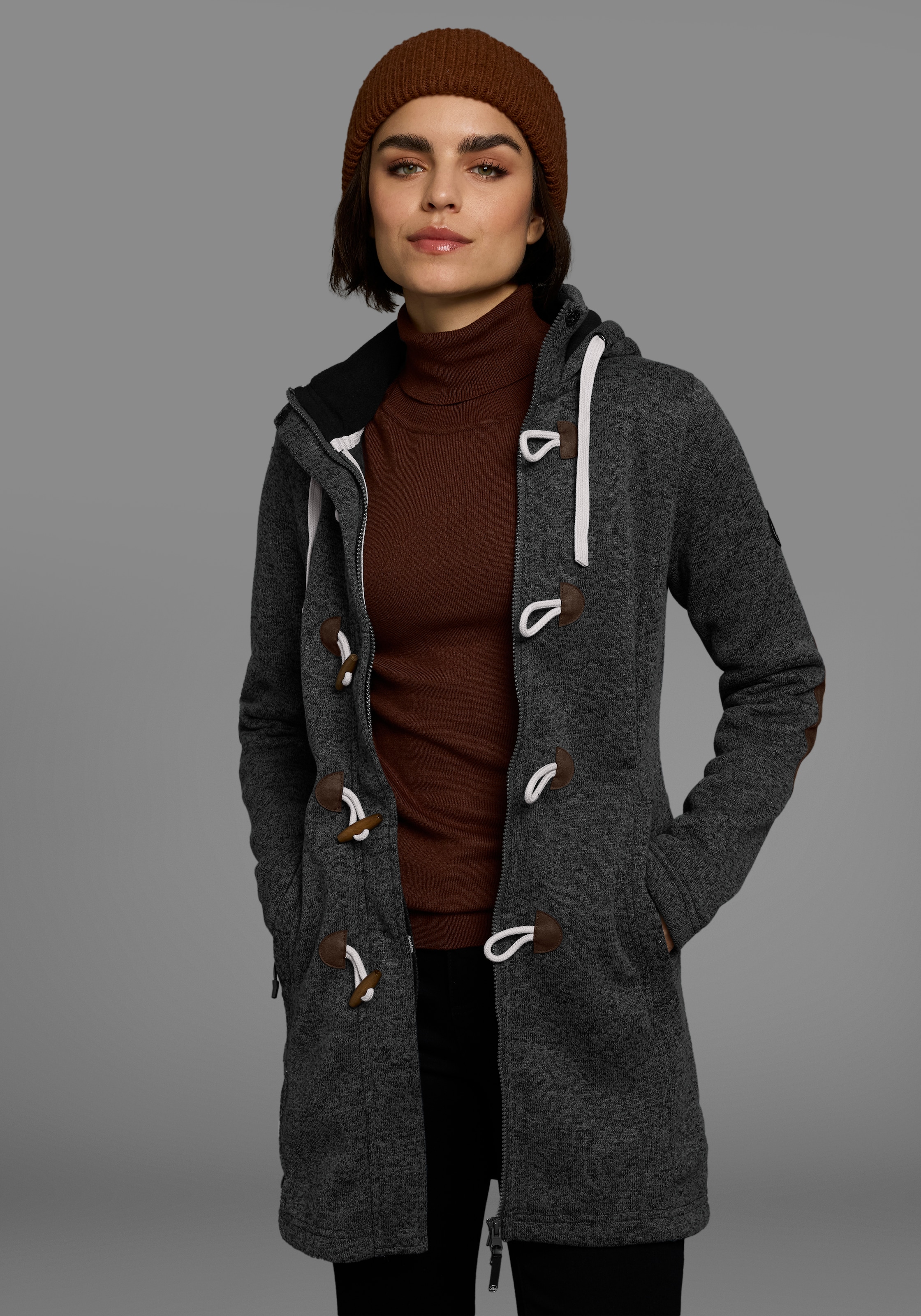 Image of Polarino Strickfleecejacke mit Kapuze für den Übergang, aus Strickfleece, atmungsaktiv