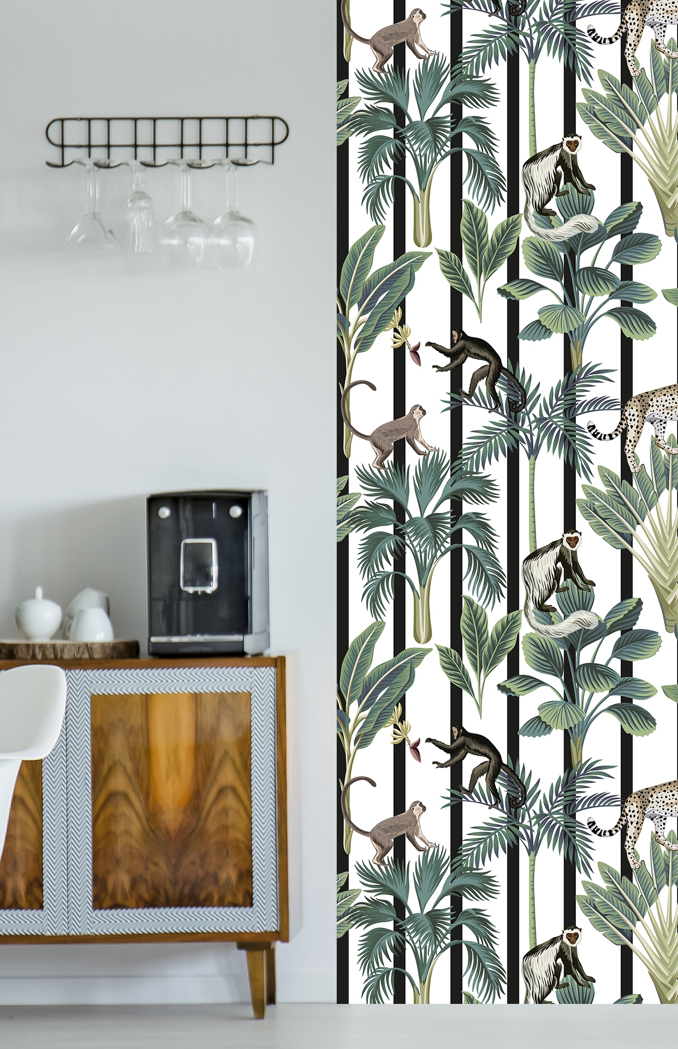 Bruno Banani Vinyltapete »Affen und Bäume«, gemustert, 90x250cm, selbstklebend, kinderleichte Anbringung, Sticker