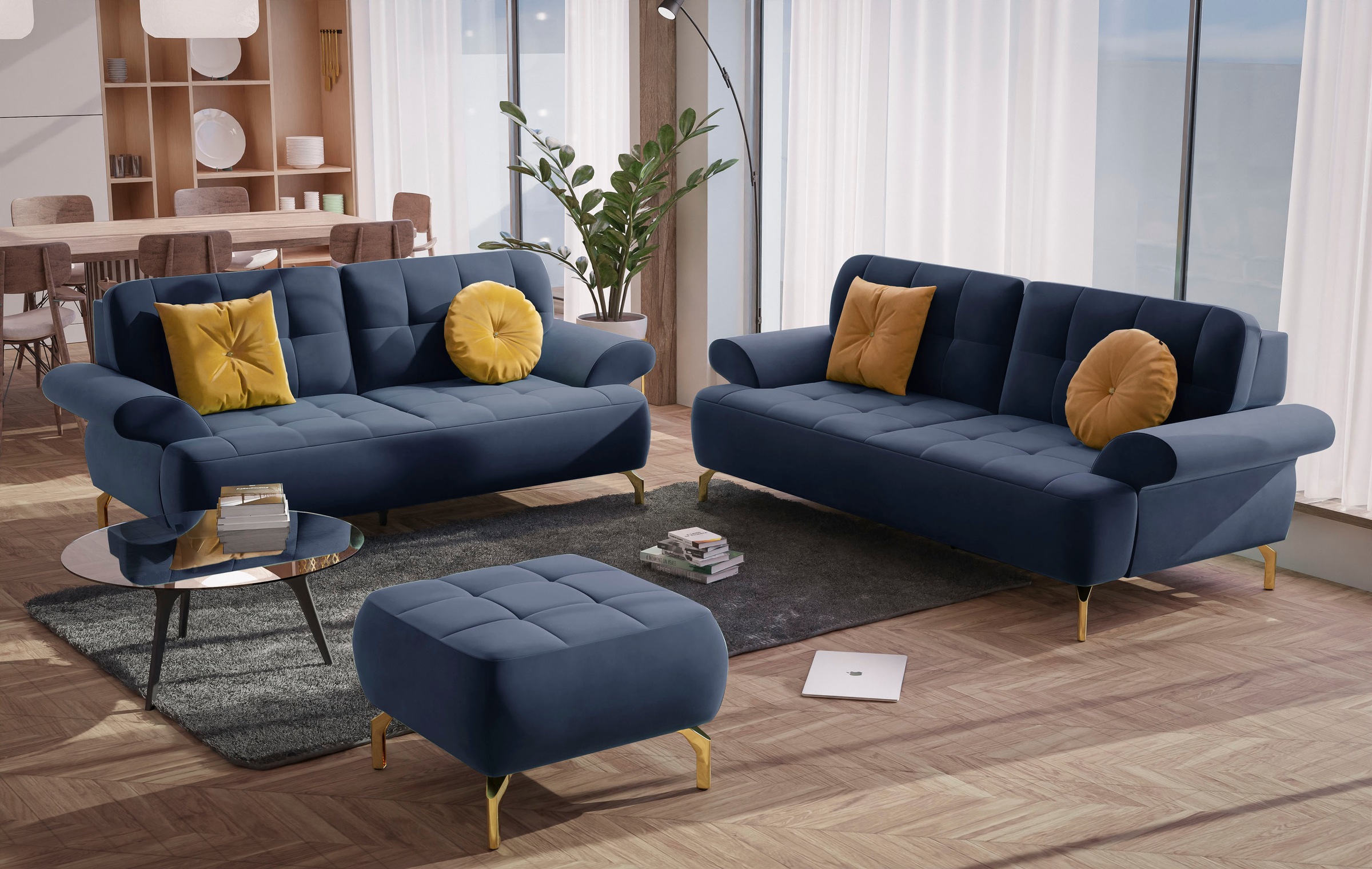 sit&more 2,5-Sitzer »Orient 1«, inkl. 2 Zierkissen mit Strass-Stein, goldfarbene Metallfüsse