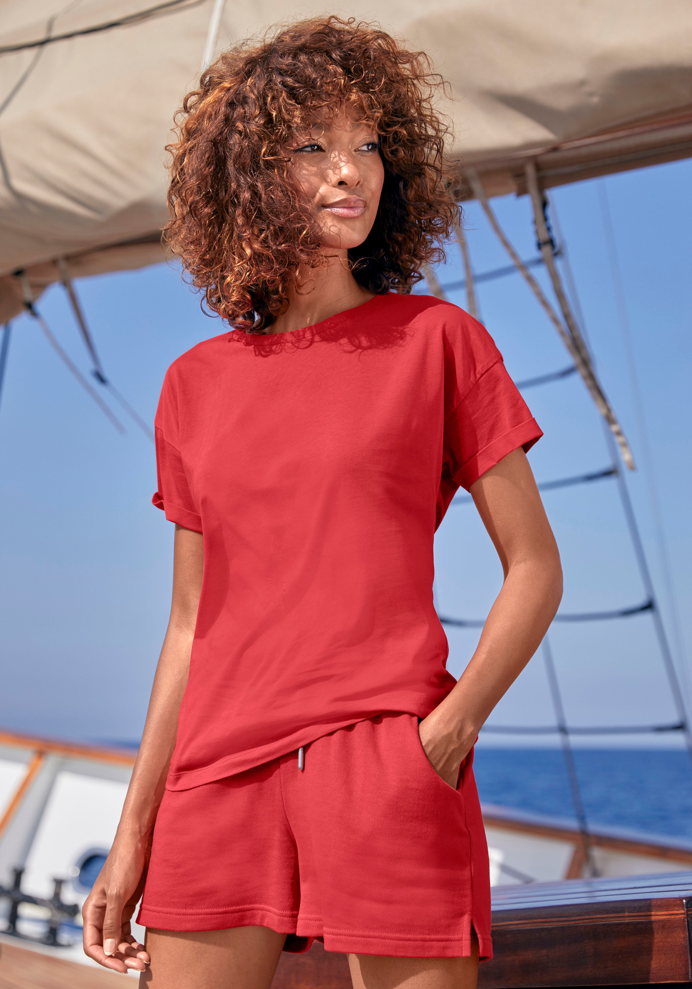 versandkostenfrei Loungewear Stil, Ärmelaufschlag«, im maritimen H.I.S kaufen ♕ »mit T-Shirt
