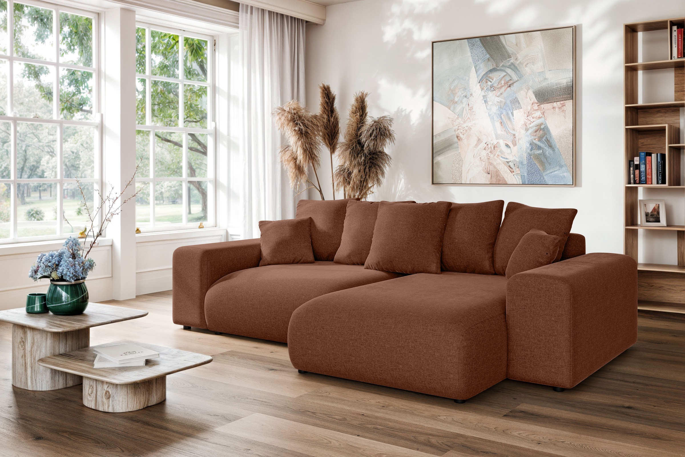 Home affaire Ecksofa »LAKESIDE mit Bettfunktion und Bettkasten, B/T/H 257/166/84 cm«, L-Form, Recamiere beidseitig montierbar, mit Wellenunterfederung