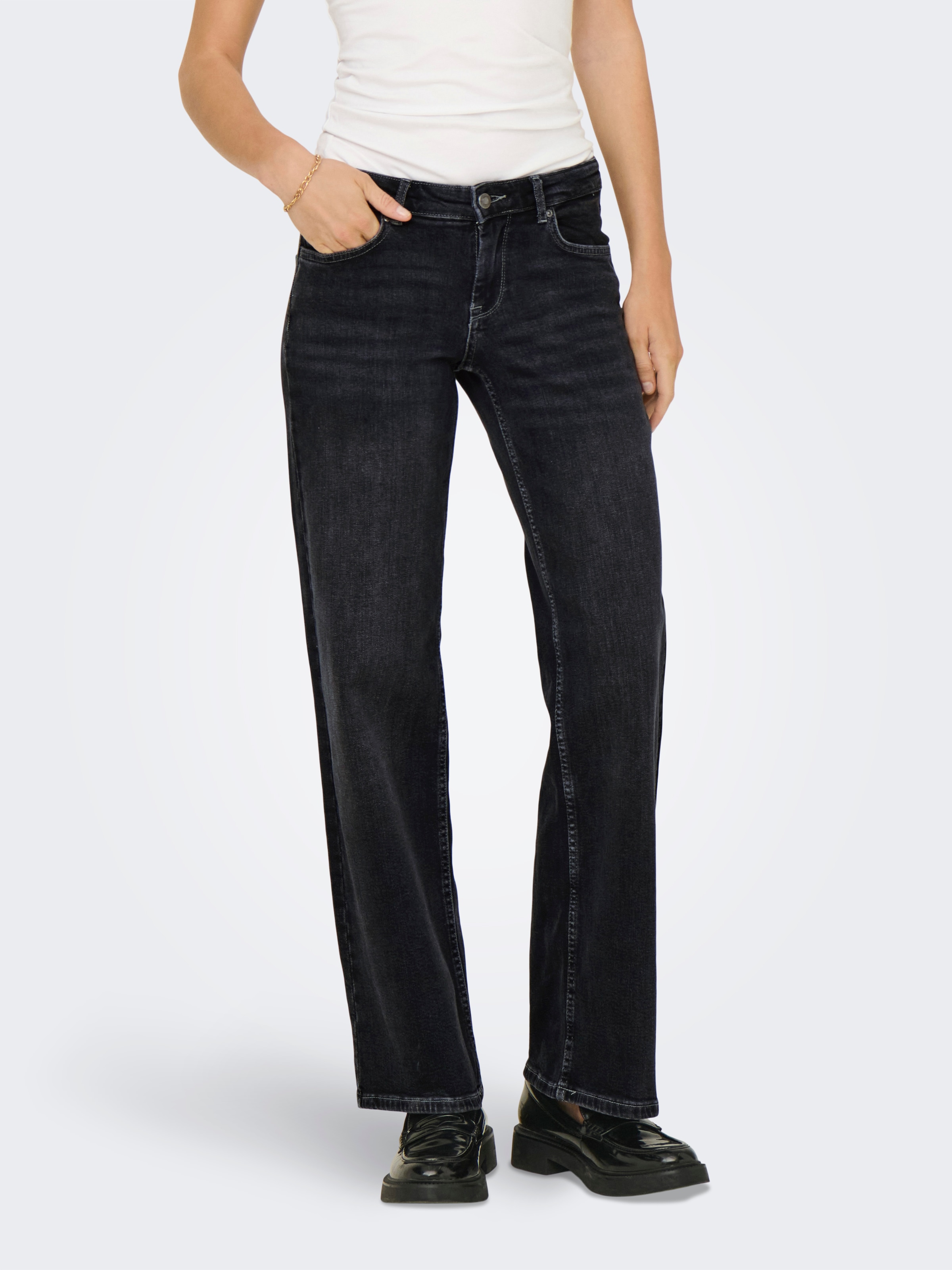 Image of ONLY Straight-Jeans "ONLJUDY-O LW WIDE LEG DNM TAI850 NOOS" in dunkler Waschung, gerade Form, niedrige Leibhöhe