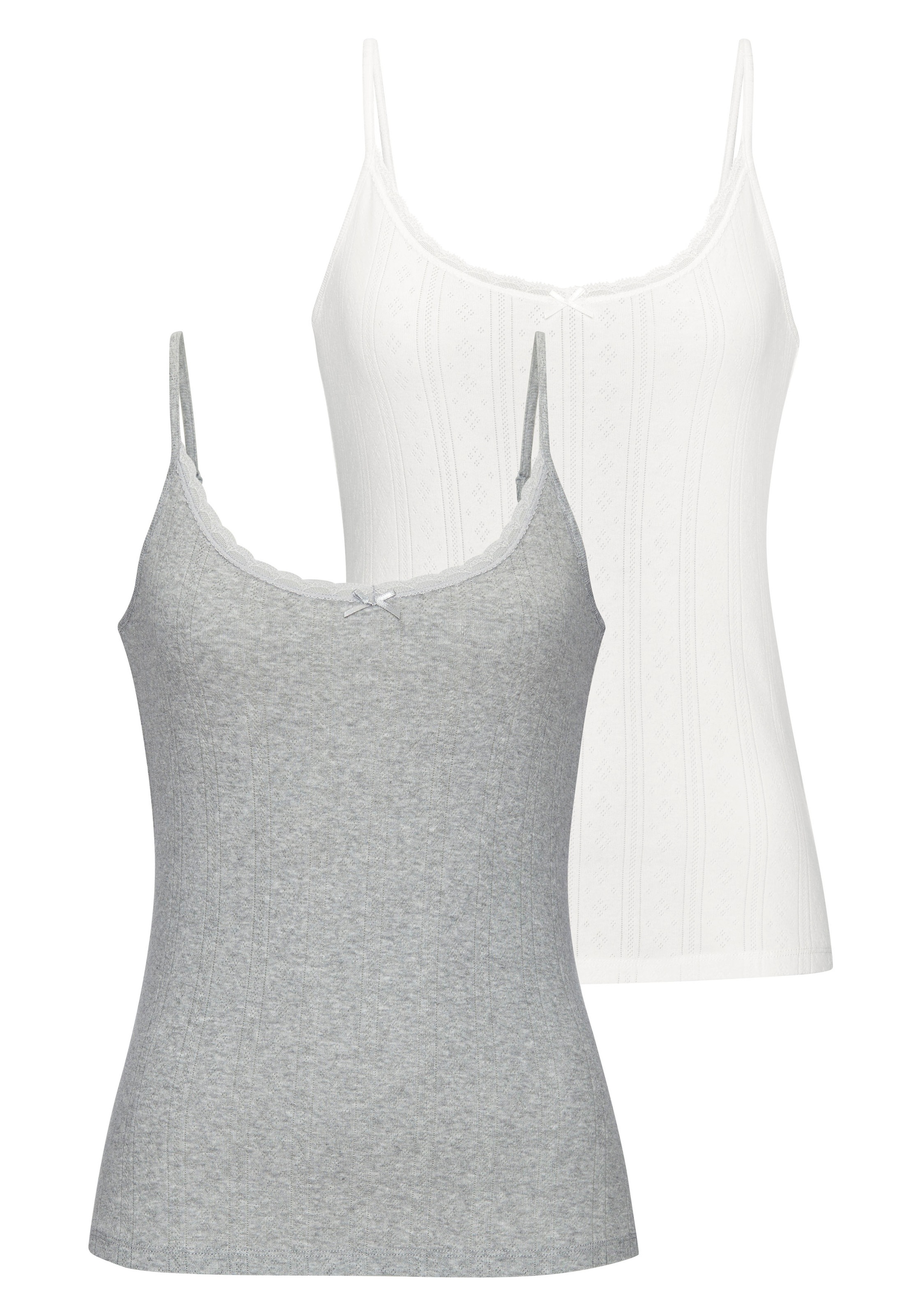 Image of Vivance Unterhemd 2er-Pack, aus weicher Pointelle-Ware mit Spitze, reine Baumwolle