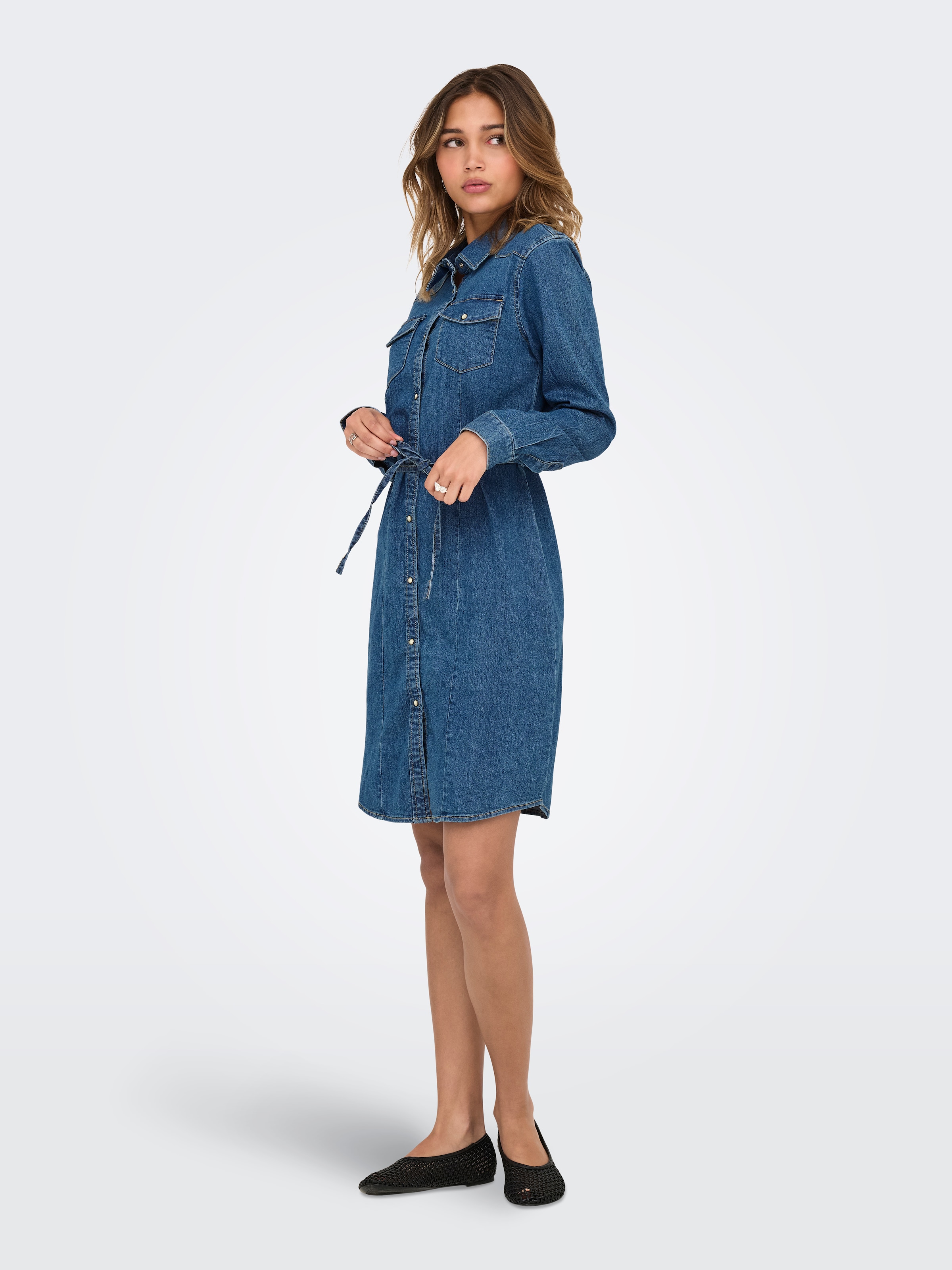 ONLY Jeanskleid »ONLSASIA L/S STRETCH DNM DRESS AKM« Brusttaschen