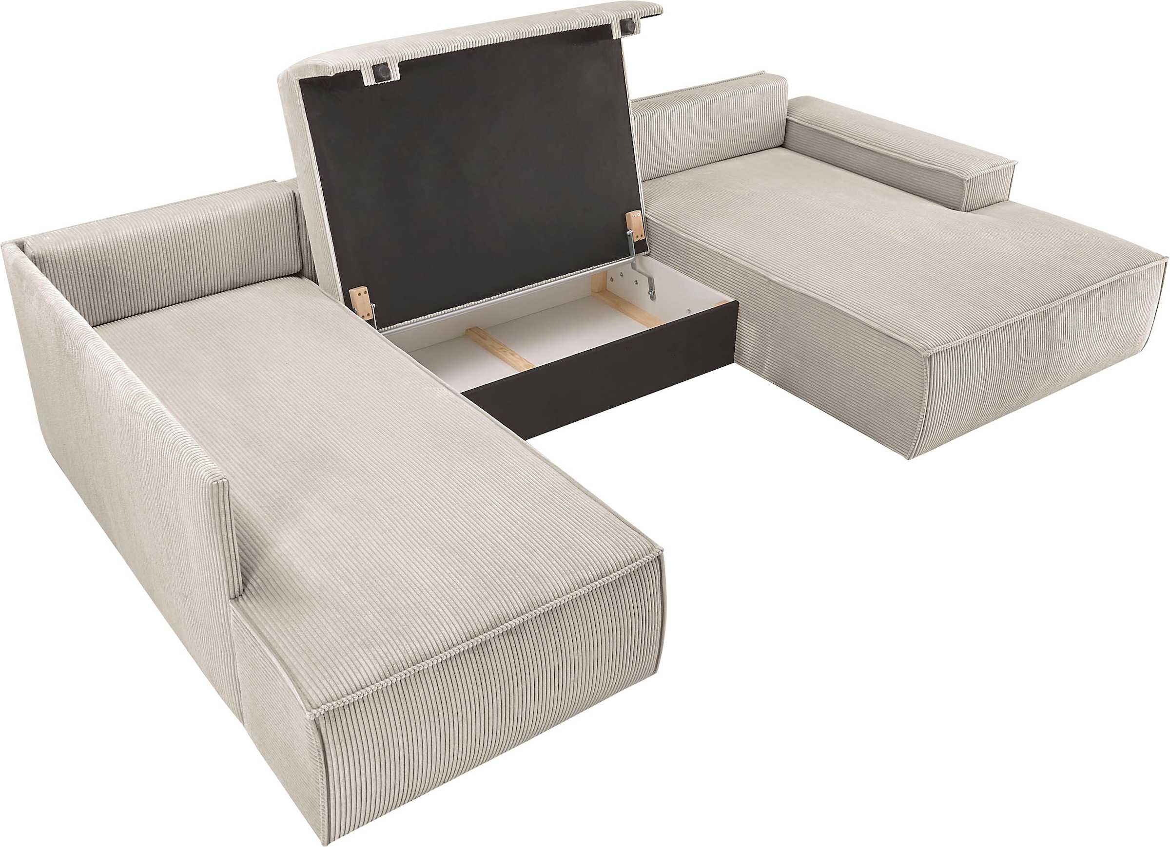 Home affaire Wohnlandschaft »SHERWOOD 329 cm, U-Form, Schlafsofa,«, Schlaffunktion m. Bettkasten (194x139 cm), Cord, Vintage, Samtvelours