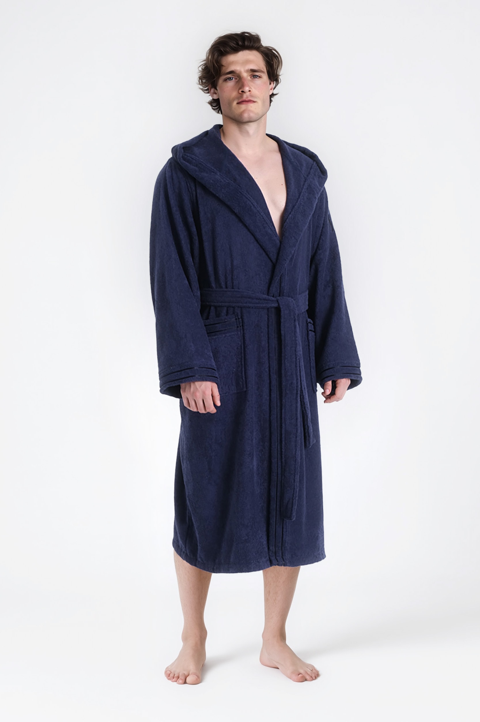 Image of Bruno Banani Herrenbademantel "Clement, ideal für Sauna & Spa, Hotelbademantel, Morgenmantel" 1 Stk. 100% Baumwolle, einfarbig, glänzende Streifen-Bordüre, Taschen, S-4XL