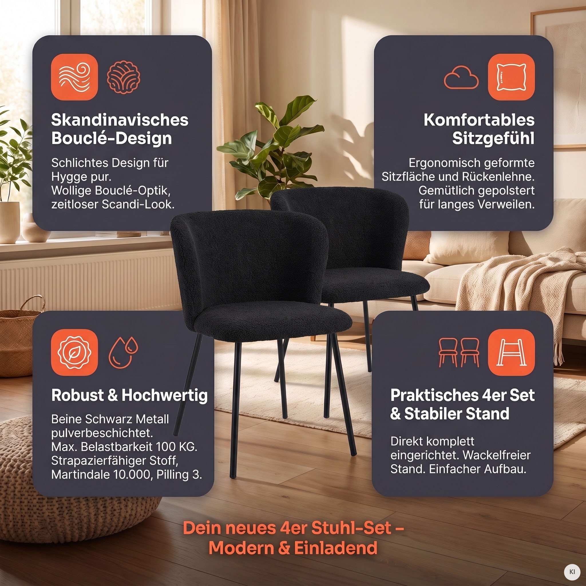 SalesFever 4-Fussstuhl »Esszimmerstuhl - stilvolles Set« (Set) 4 Stk.Ergonomisches 4er-Set für optimalen Sitzkomfort