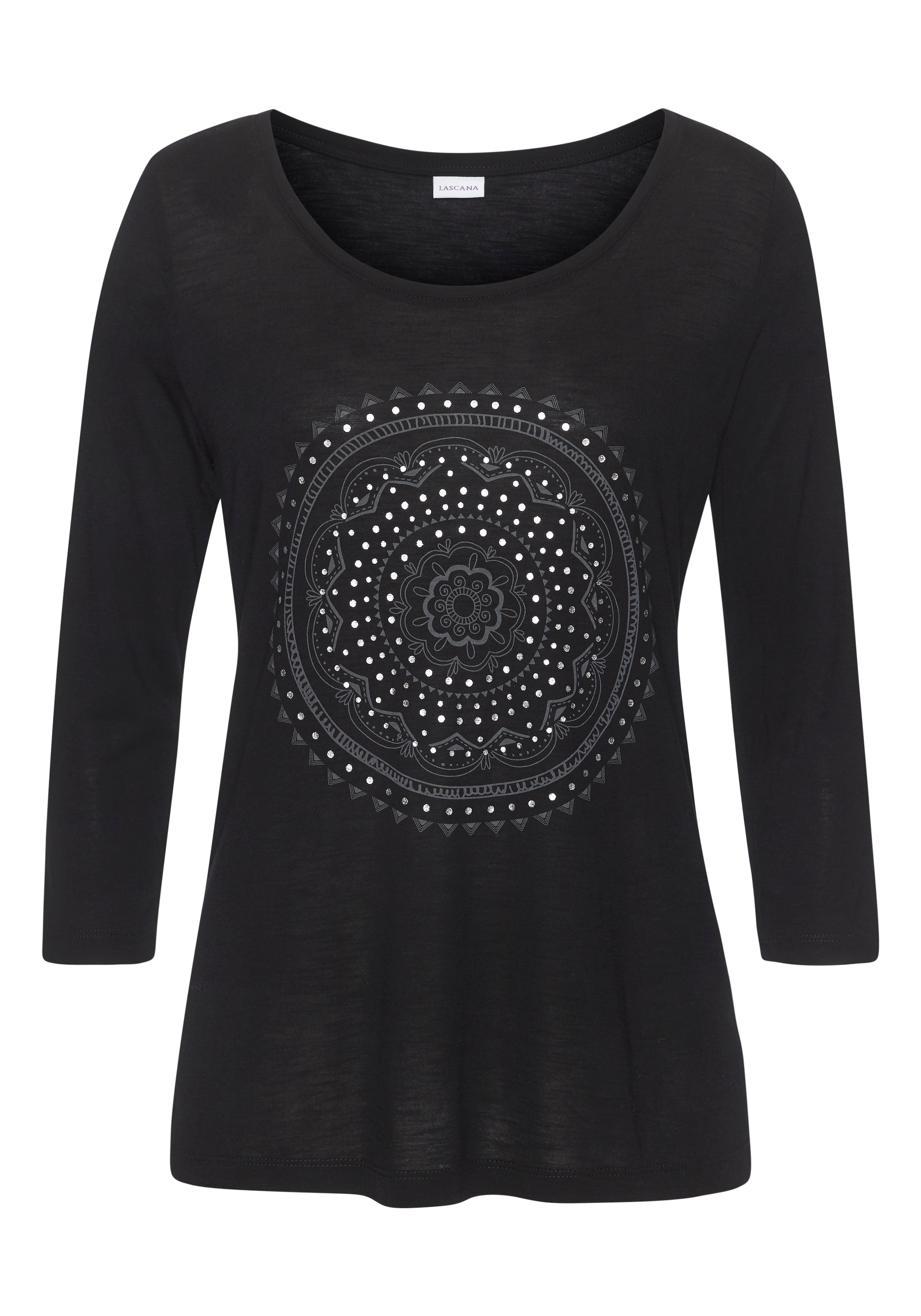 LASCANA Shirt à col rond mit glänzendem Print