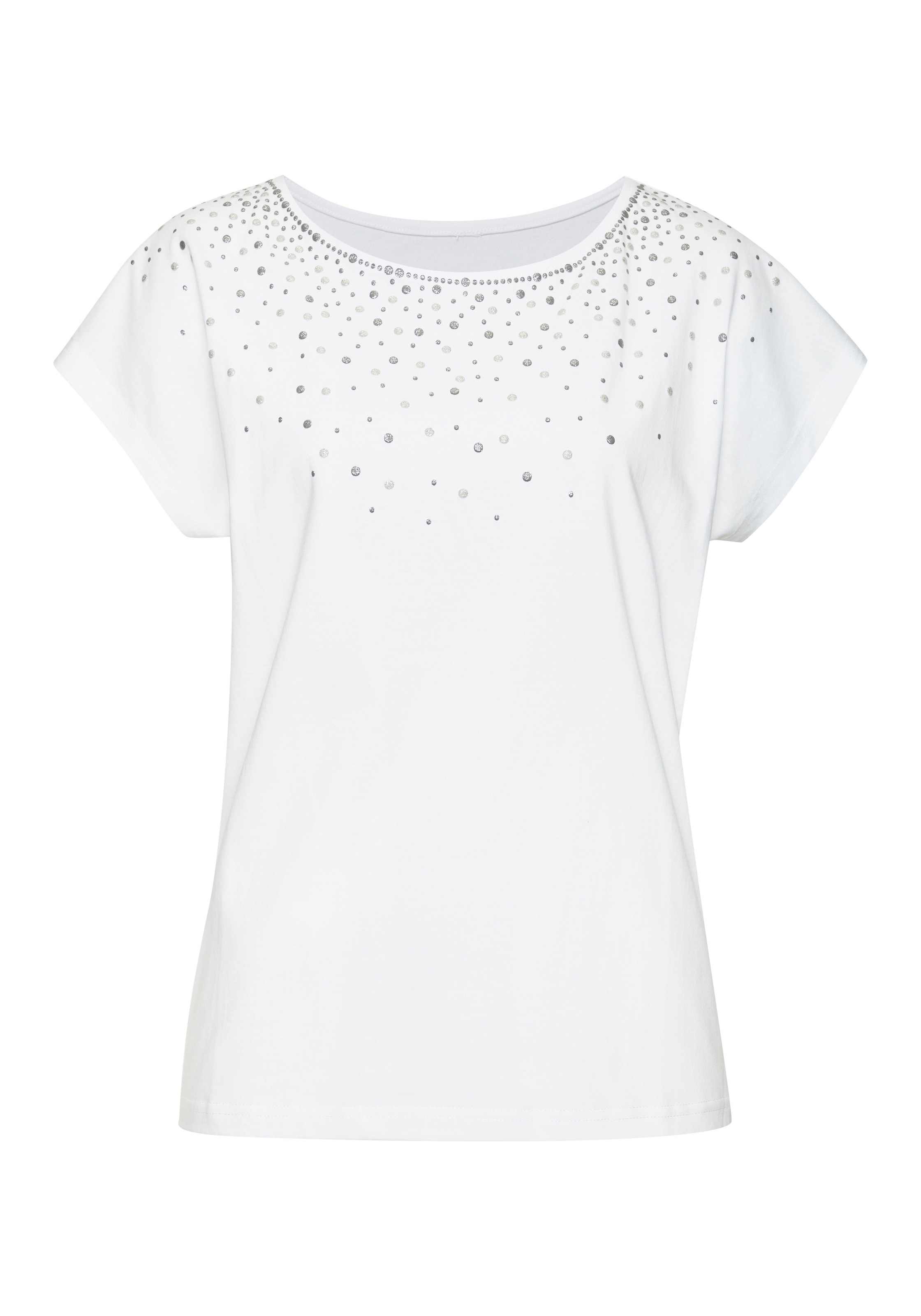 LASCANA T-Shirt »mit glitzerndem Frontprint« aus angenehmer Viskose-Baumwoll-Qualität
