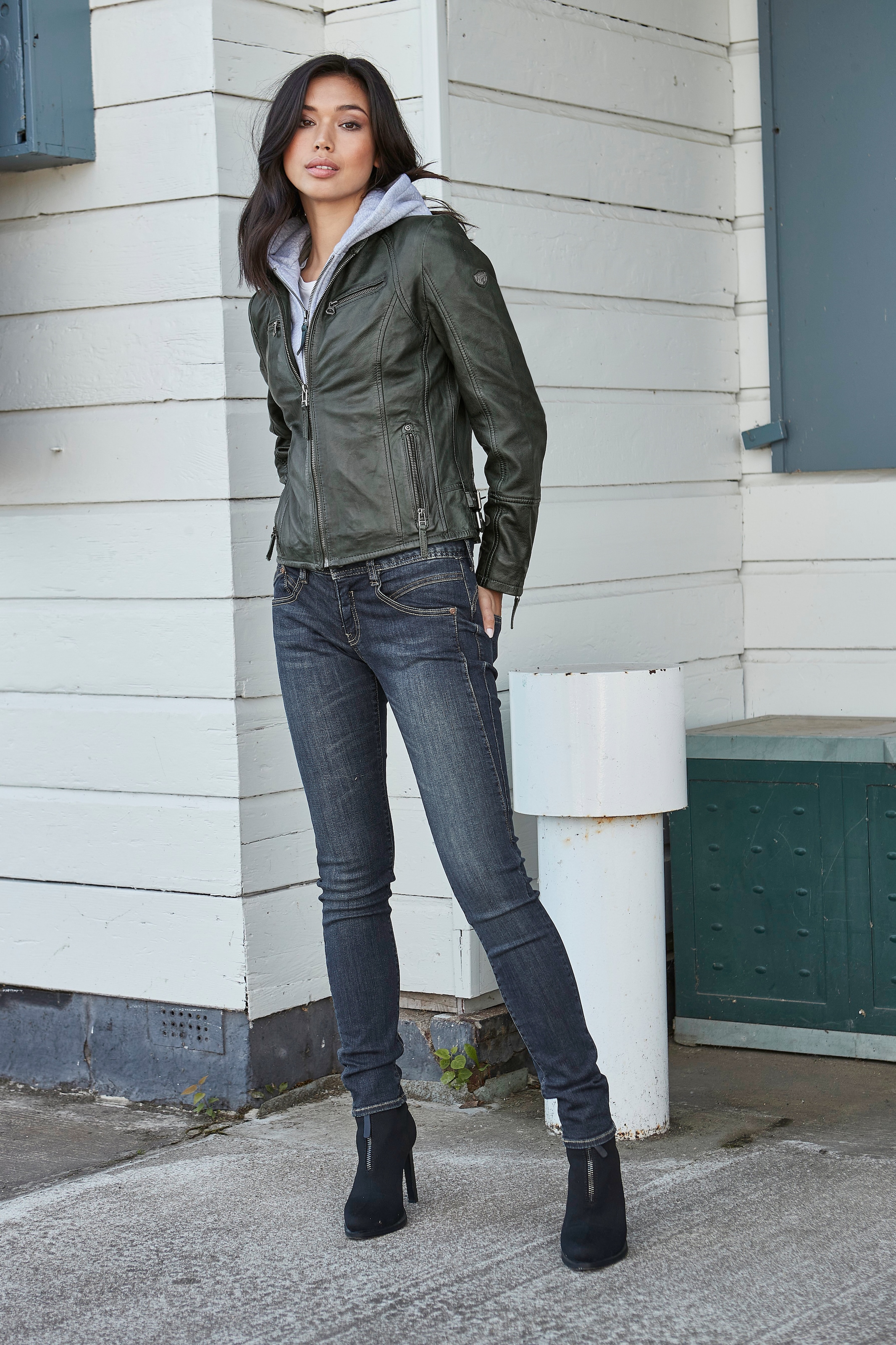 Mauritius Veste en cuir »NOLA« mit Kapuze Two-in-One Style - mit abnehmbarer Jersey-Kapuze