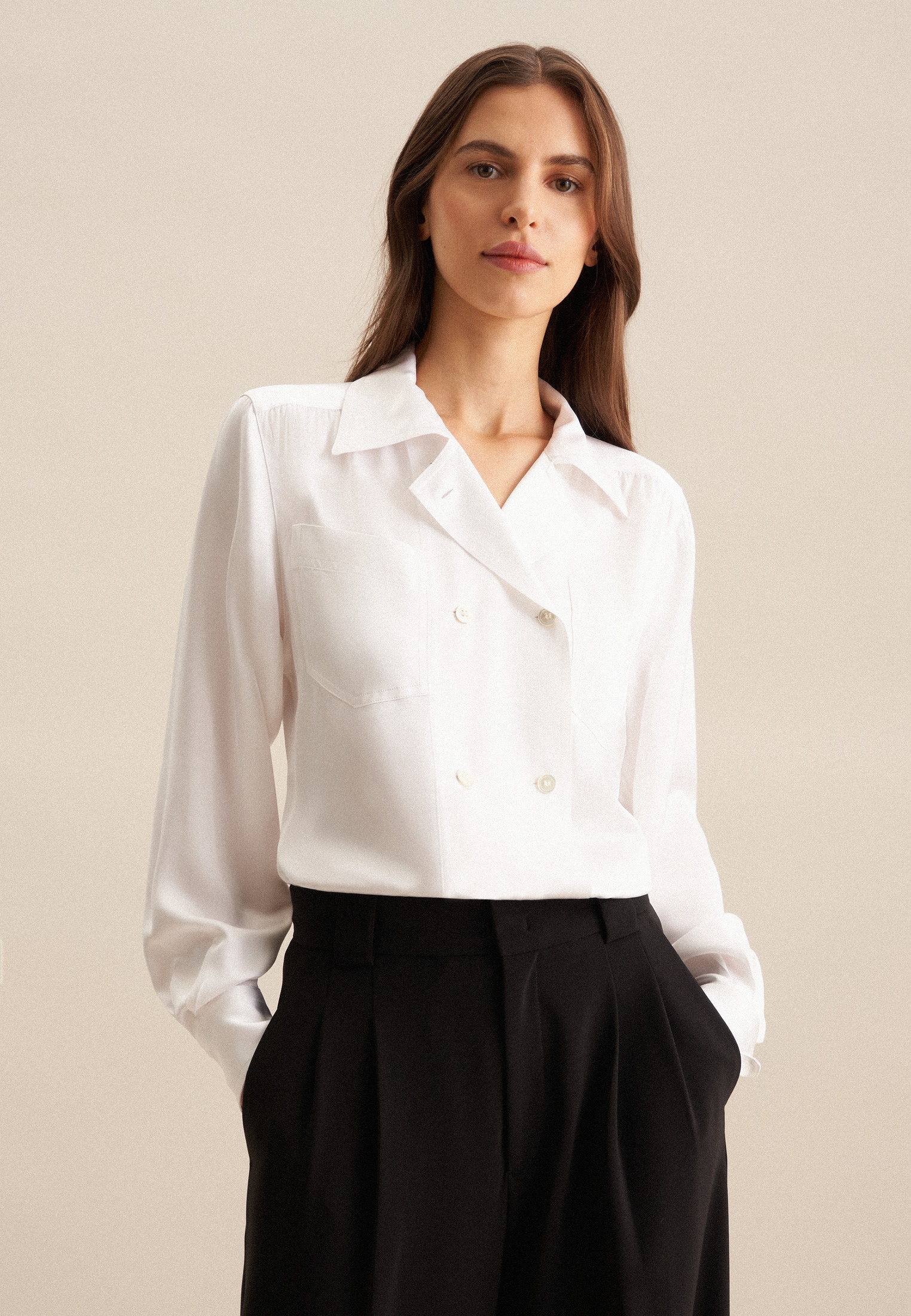 Image of seidensticker Hemdbluse "Schwarze Rose" Langarm V-Neck Uni