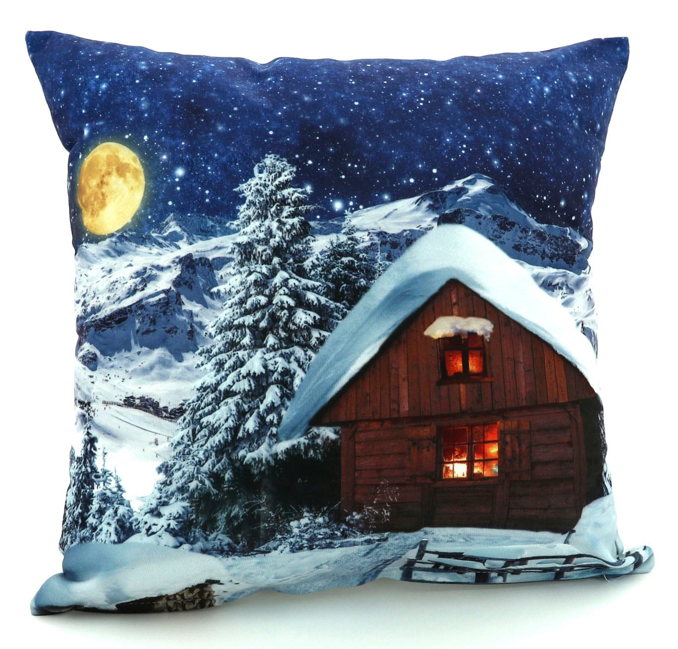 Image of Weckbrodt Dekokissen "Schneehütte bei Nacht" bedruckt, Reissverschluss, Kissenhülle ohne Füllung, 1 Stück