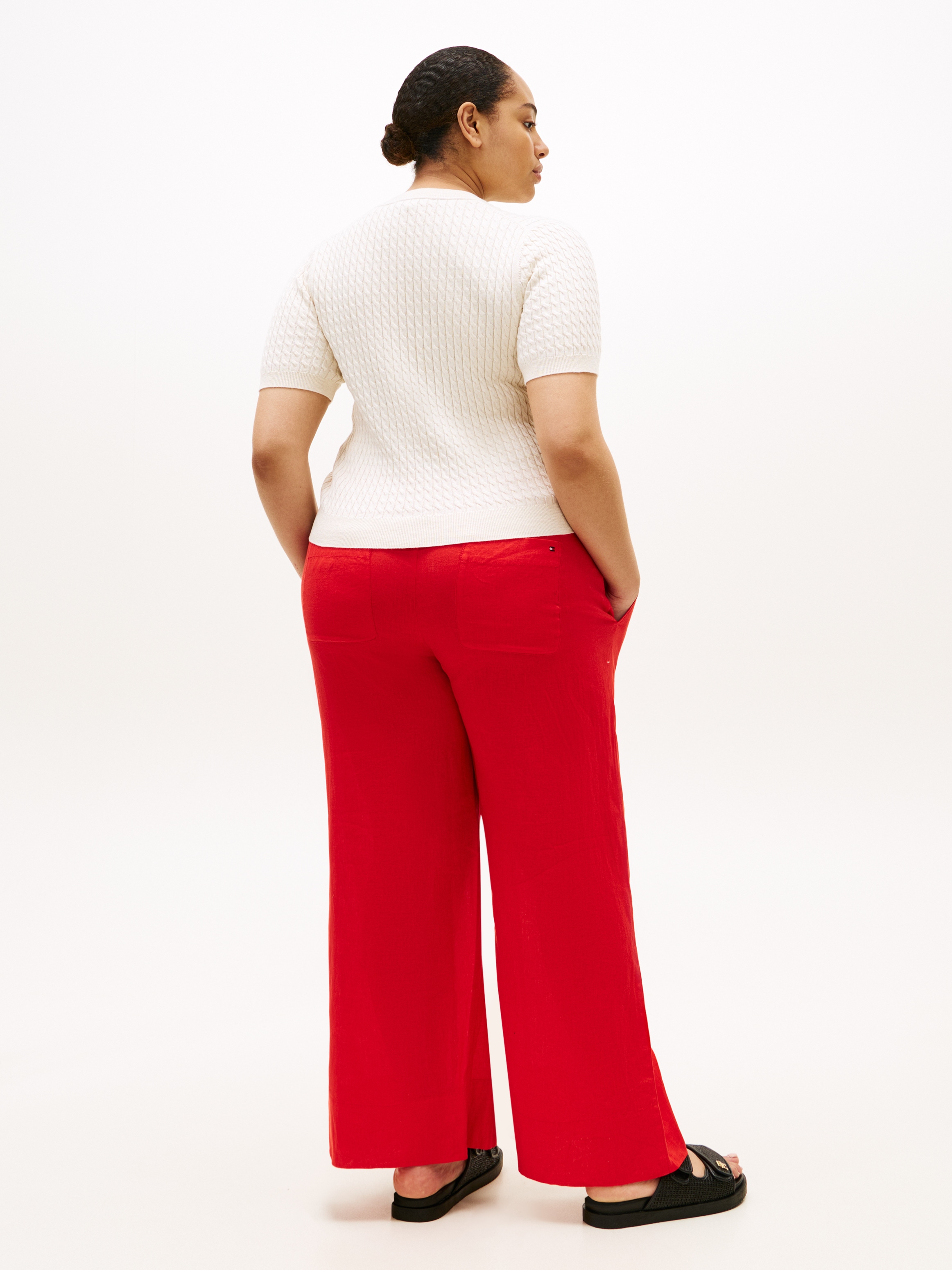 Tommy Hilfiger Curve Pull à col rond »CRV CO CABLE FINE GG CNK S/S SWT« in grossen Grössen, mit Zopfmuster