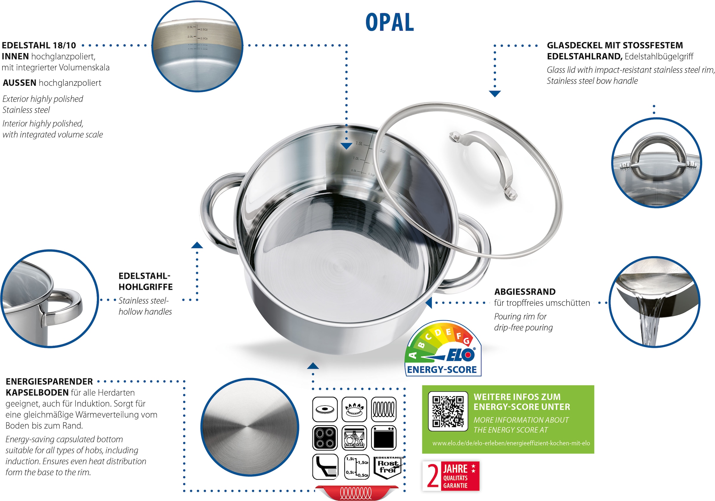 Elo Basic Casserole »Opal« 1 cuis tlg. Acier inoxydable 18/8