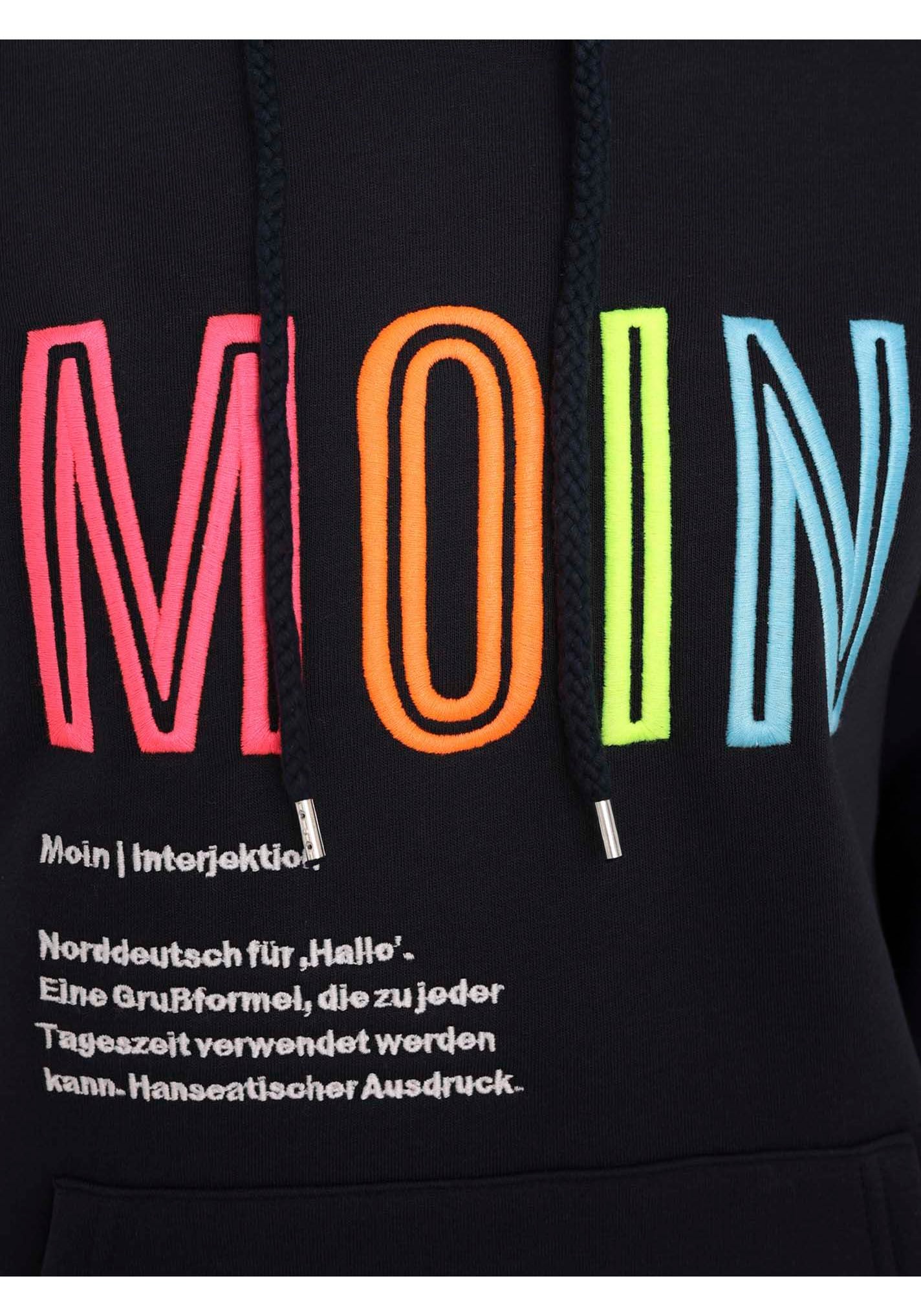 Zwillingsherz Sweatshirt, mit aufgesticktem „Moin“-Schriftzug in Neonfarben