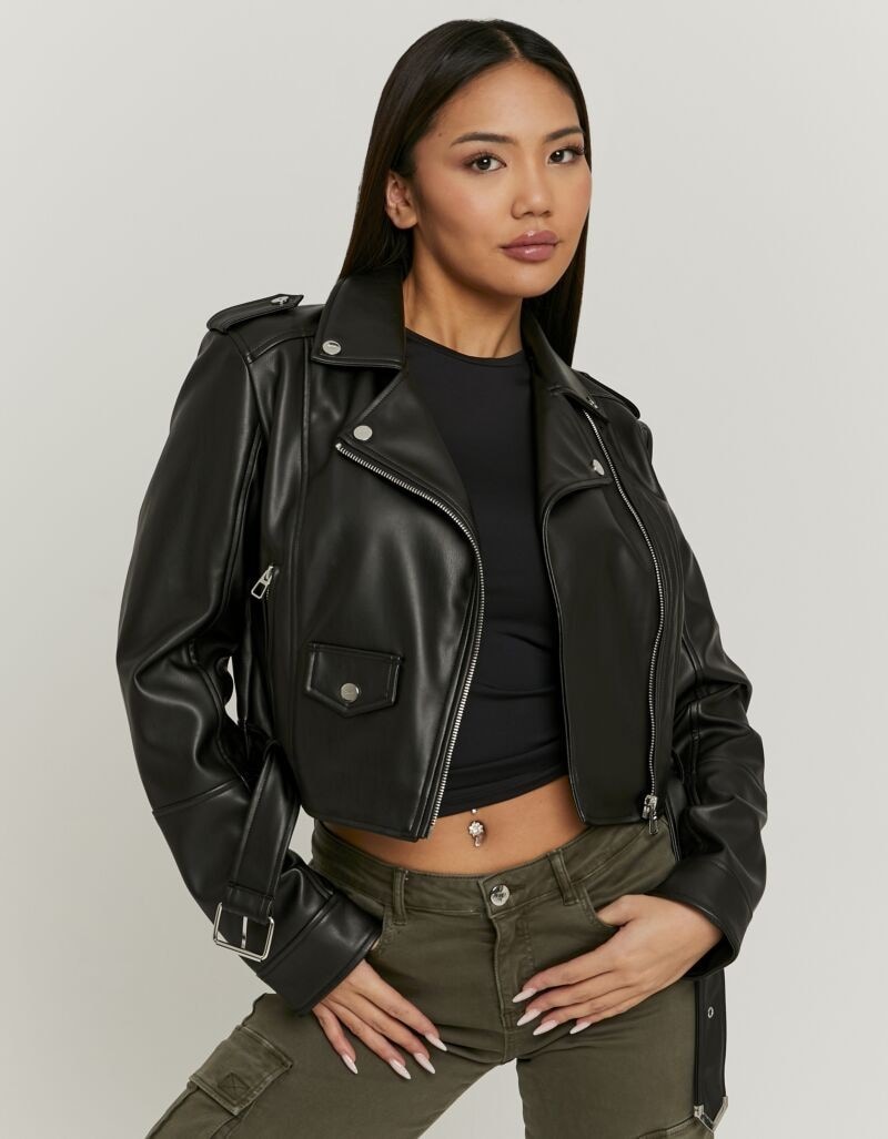 Image of Tally Weijl Lederimitatjacke "SJAPUTILOT" Kunstfaser, im Biker-Stil in verkürzter Passform