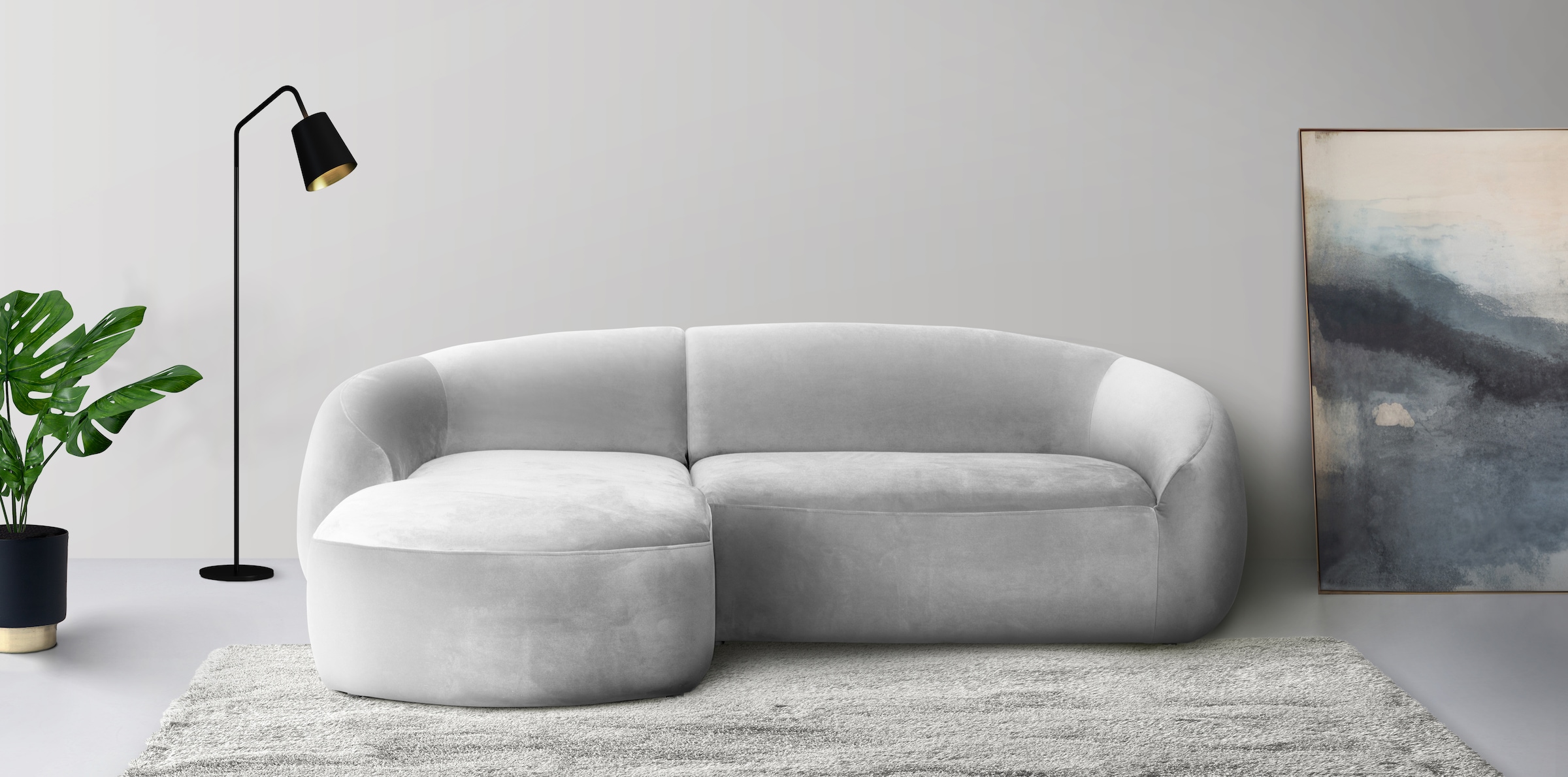 LeGer Home by Lena Gercke Ecksofa »YANI, L-Form, Designersofa, organische Form, Masse B/T/H: 255/170/81 cm«, mit Wellenunterfederung, auch in Bouclé, Recamiere rechts/links