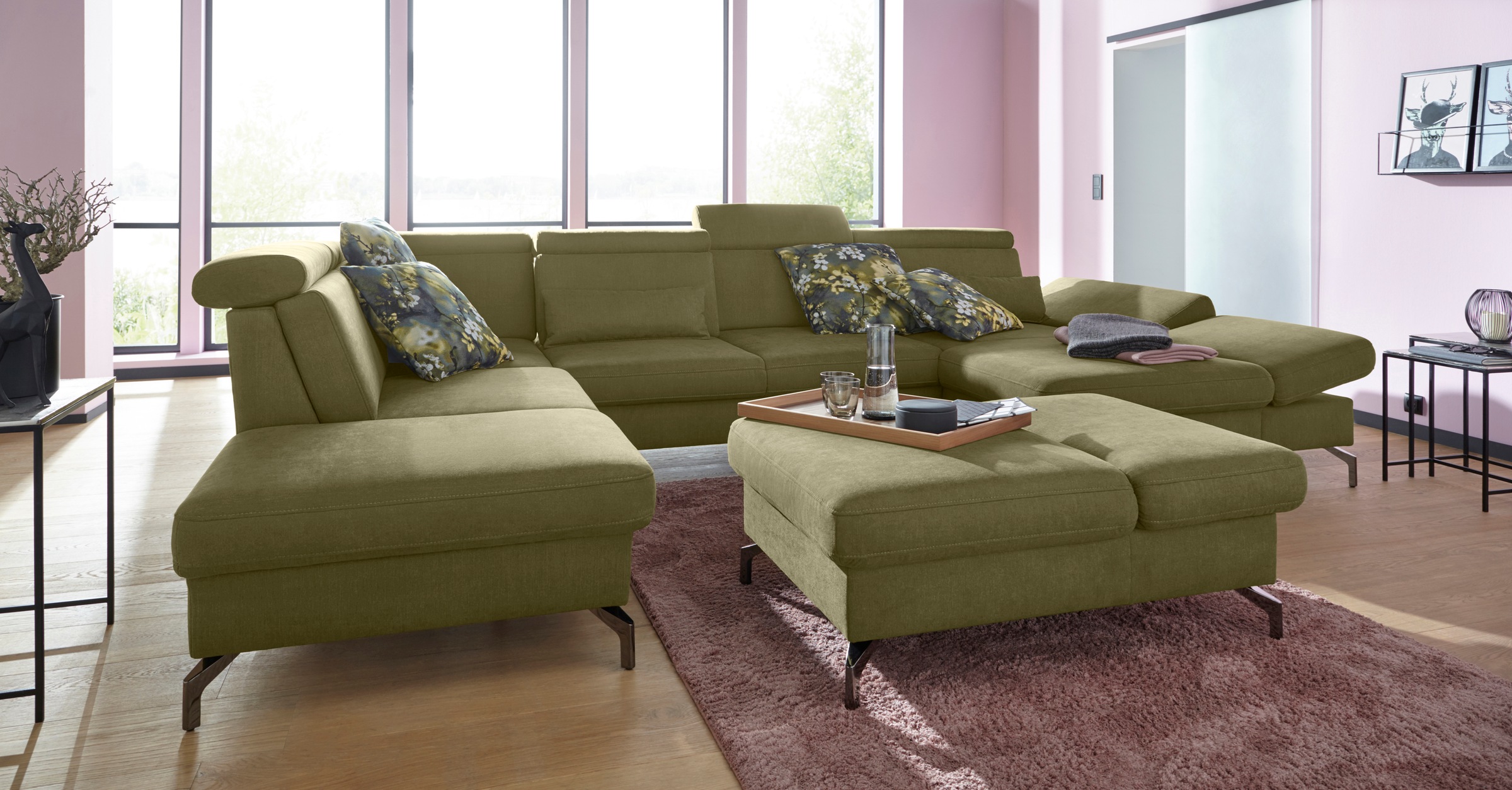 sit&more Wohnlandschaft »Brisbane U-Form«, Fusshöhe 12 cm, inklusive Sitztiefen-, Armteil- und Kopfteilverstellung