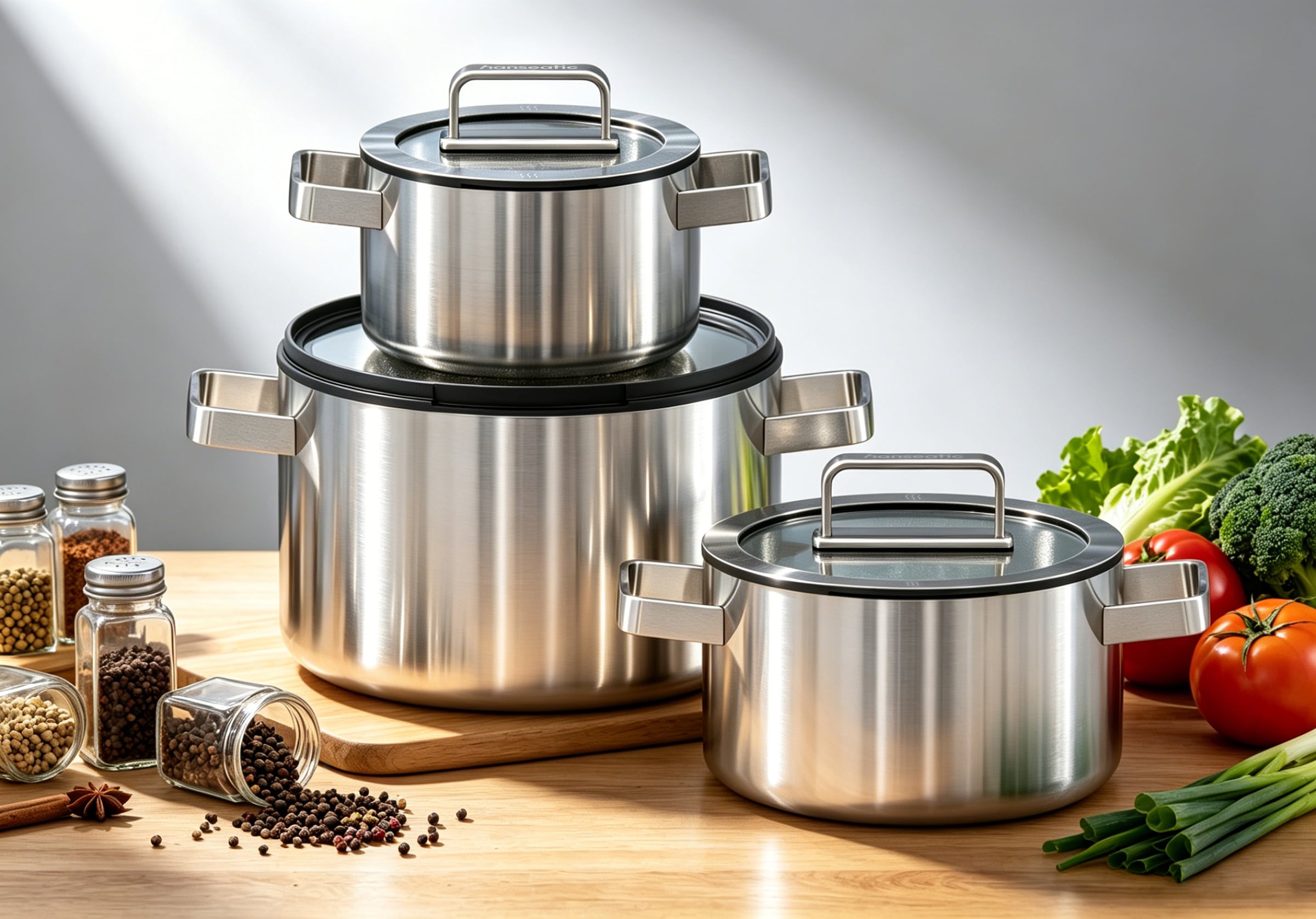 Hanseatic Topf-Set »PREMIUM« Set, Kochtopf 1x 16 cm / 1x 20 cm / 1x 24 cm, 6 tlg. Edelstahl