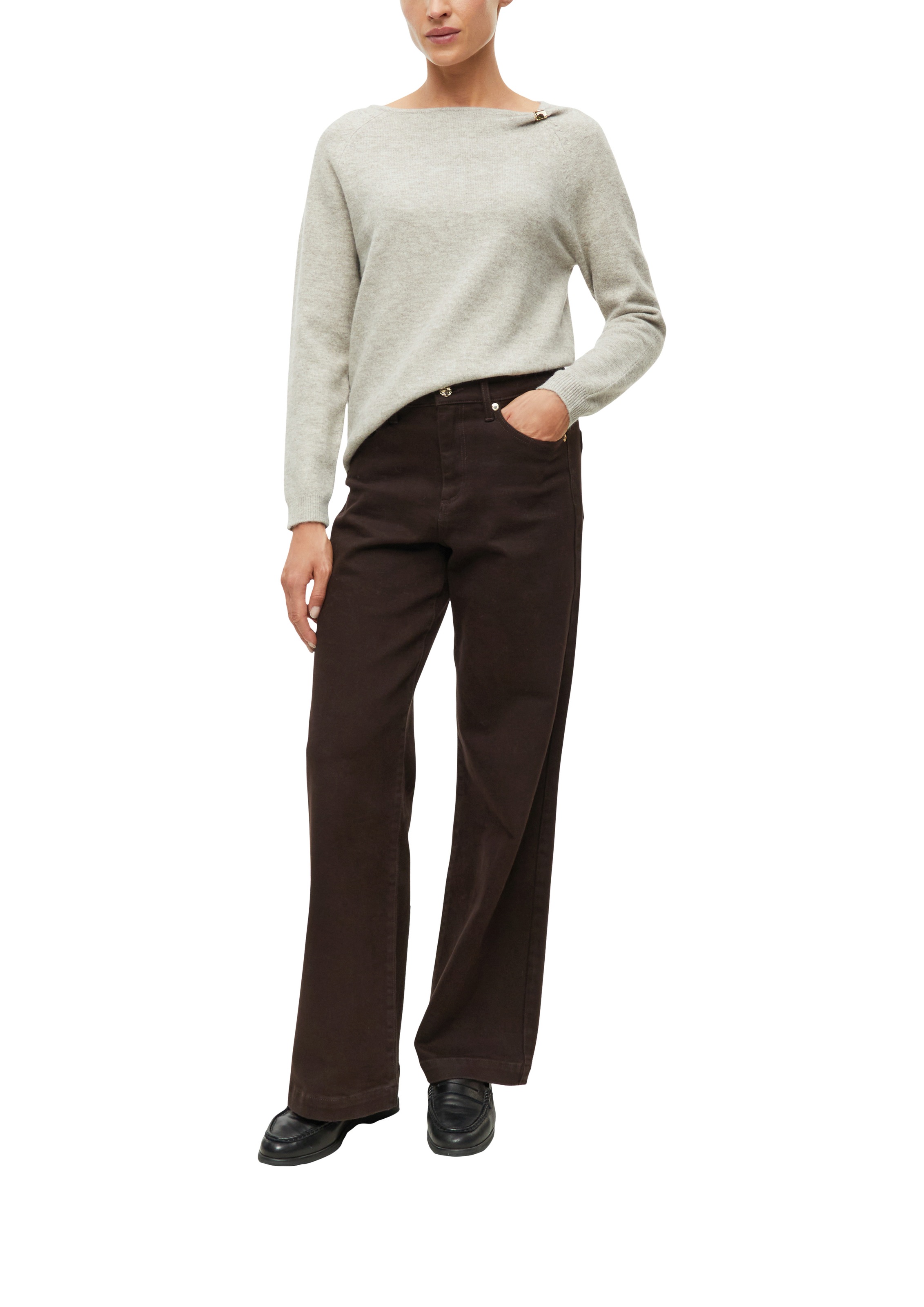 s.Oliver BLACK LABEL Strickpullover Langarm / U-Boot-Ausschnitt /  Zier-Element an der Schulter