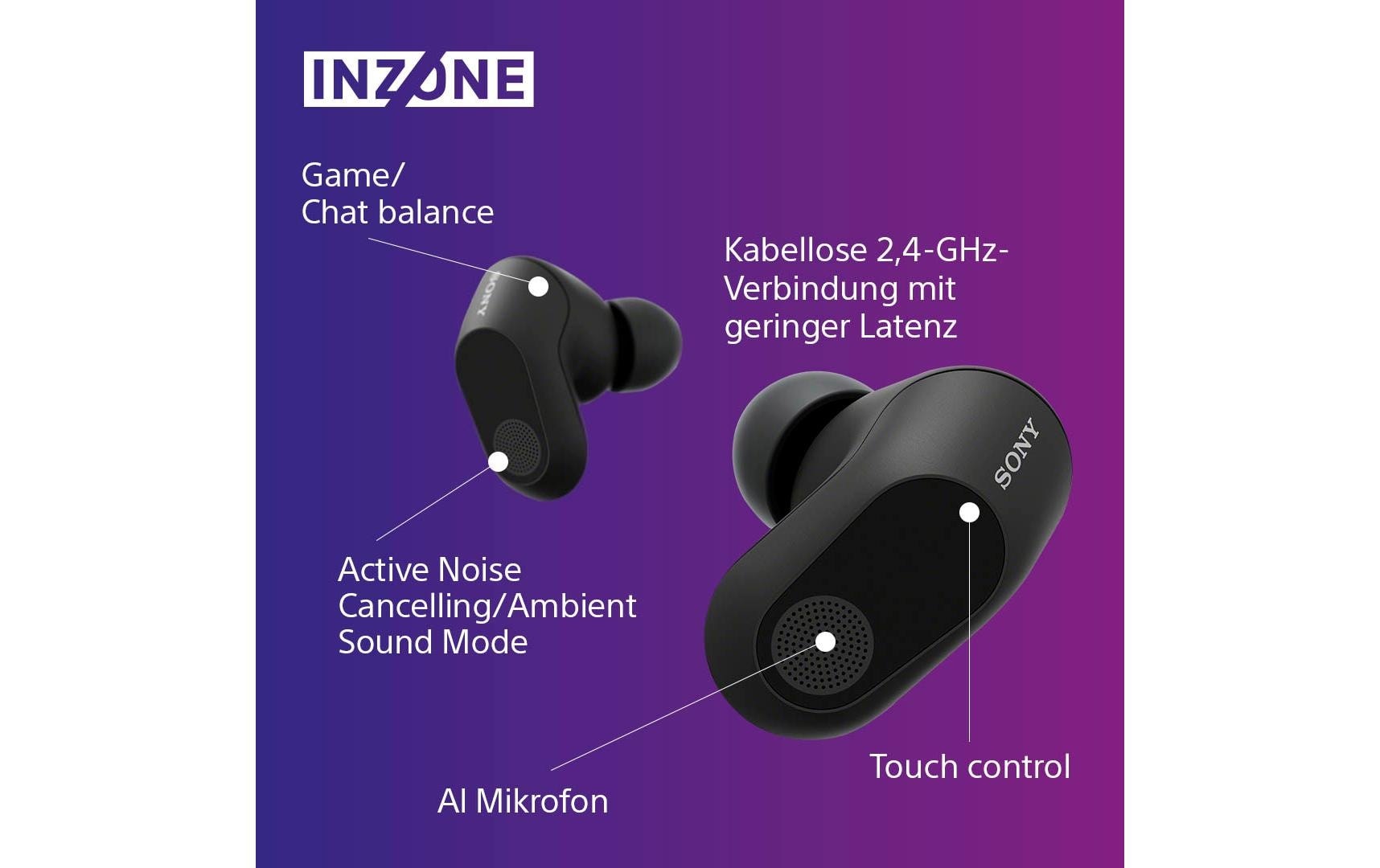 Sony Ecouteurs intra-auriculaires »INZONE Buds« réduction de bruit son spatial 360, autonomie accu 24 h, faible latence, micro avec IA