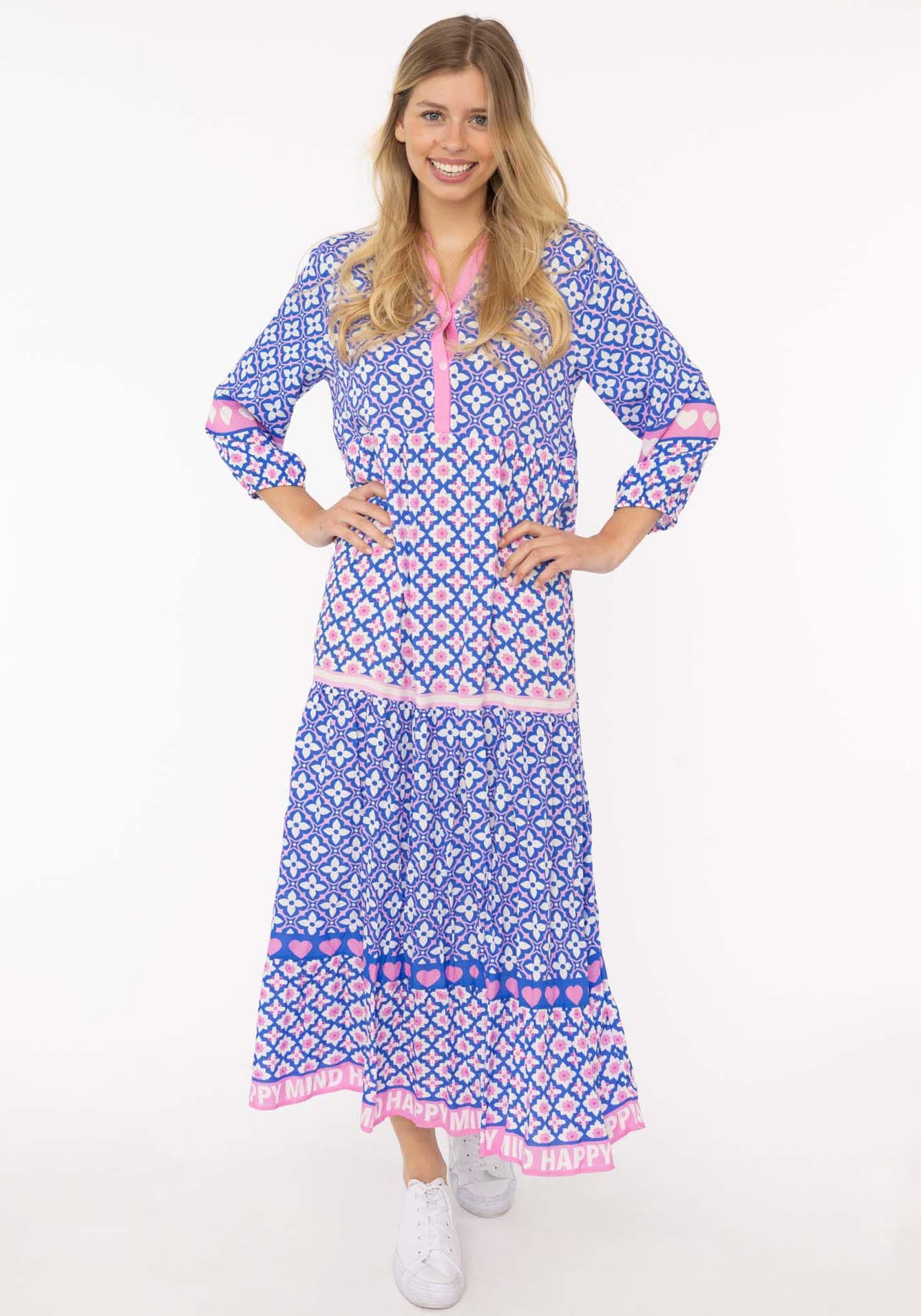 Image of Zwillingsherz Maxikleid ""Dreams"" Ohne Taschen mit Mustermix, Knopfleiste und 3/4 Arm