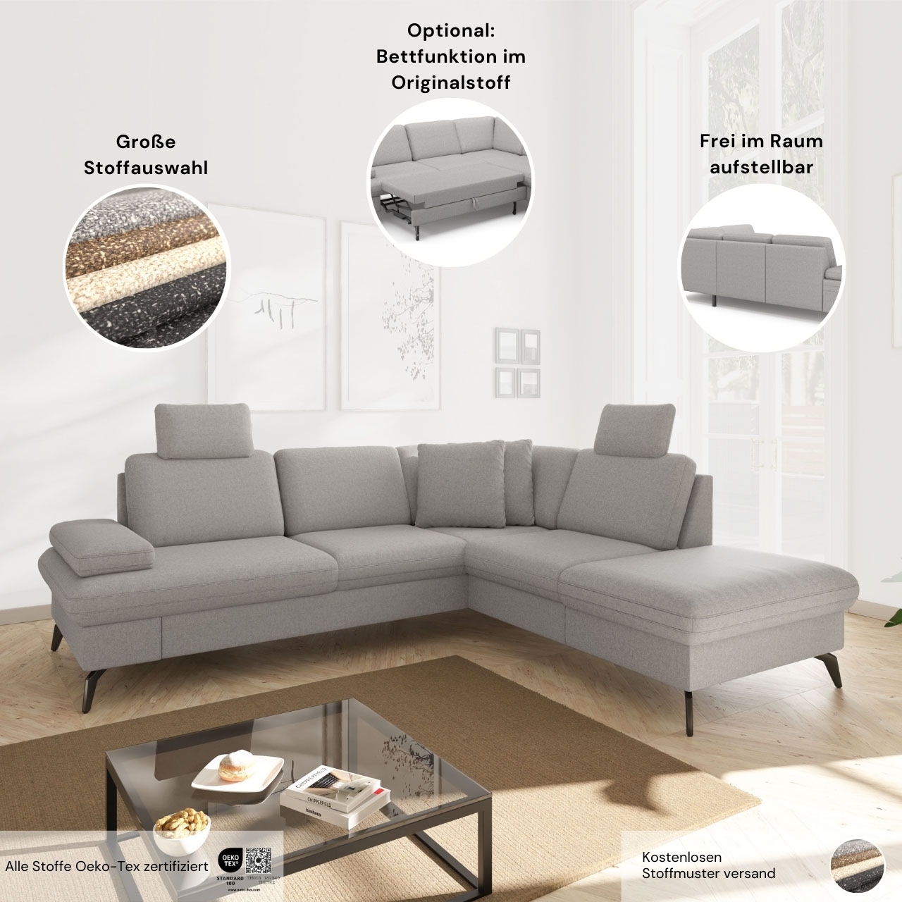 sit&more Ecksofa »Morris Jubi L-Form, B: 238 cm« mit Armteilfunktion & 1 Zierkissen, optional Bettfunktion