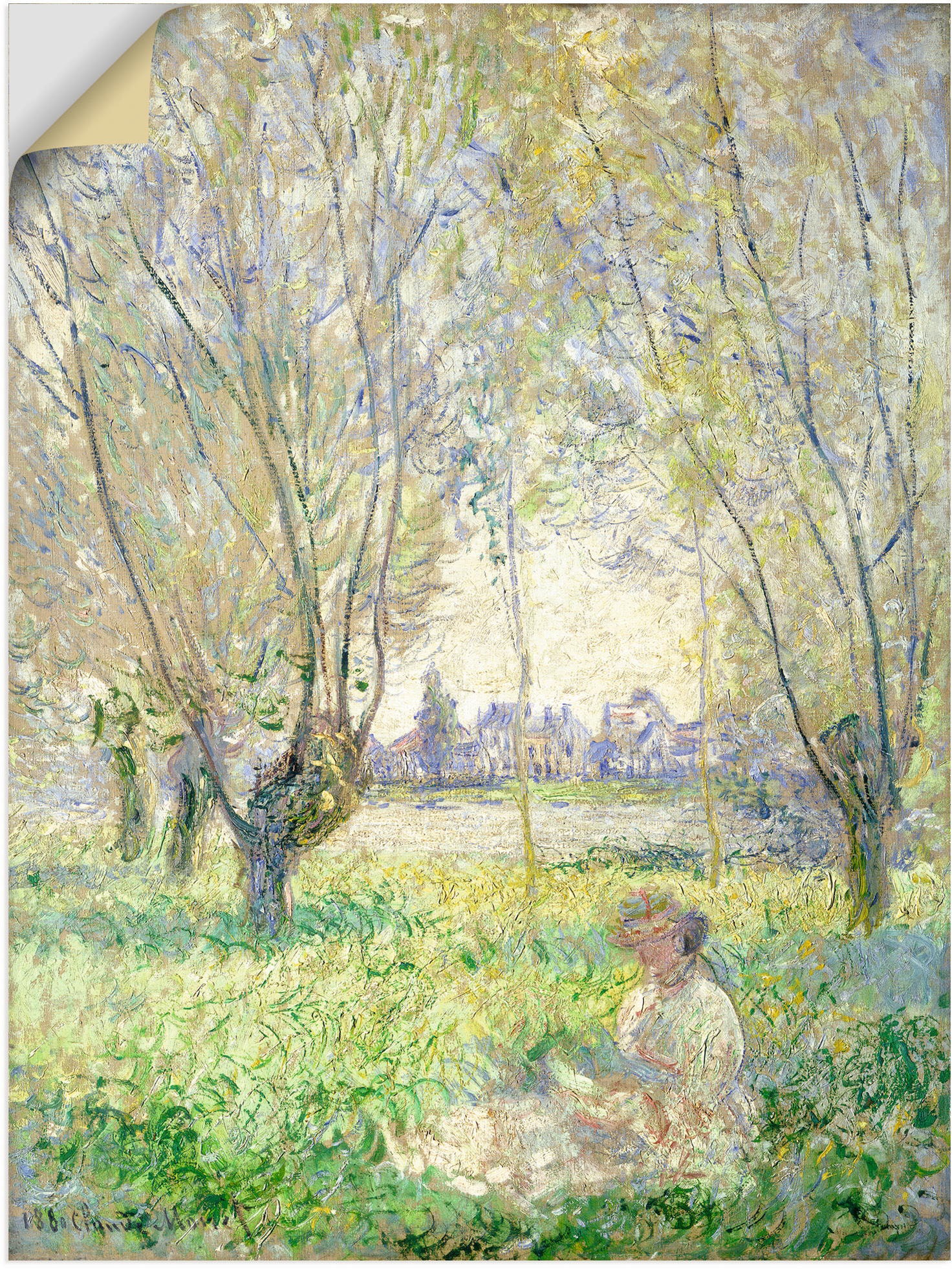 Image of Artland Wandbild »Sitzende Frau unter Weiden. 1880«, Bilder von Frauen, (1 St.), in vielen Grössen & Produktarten - Alubild / Outdoorbild für den Aussenbereich, Leinwandbild, Poster, Wandaufkleber / Wandtattoo auch für Badezimmer geeignet bei Ackermann Ve