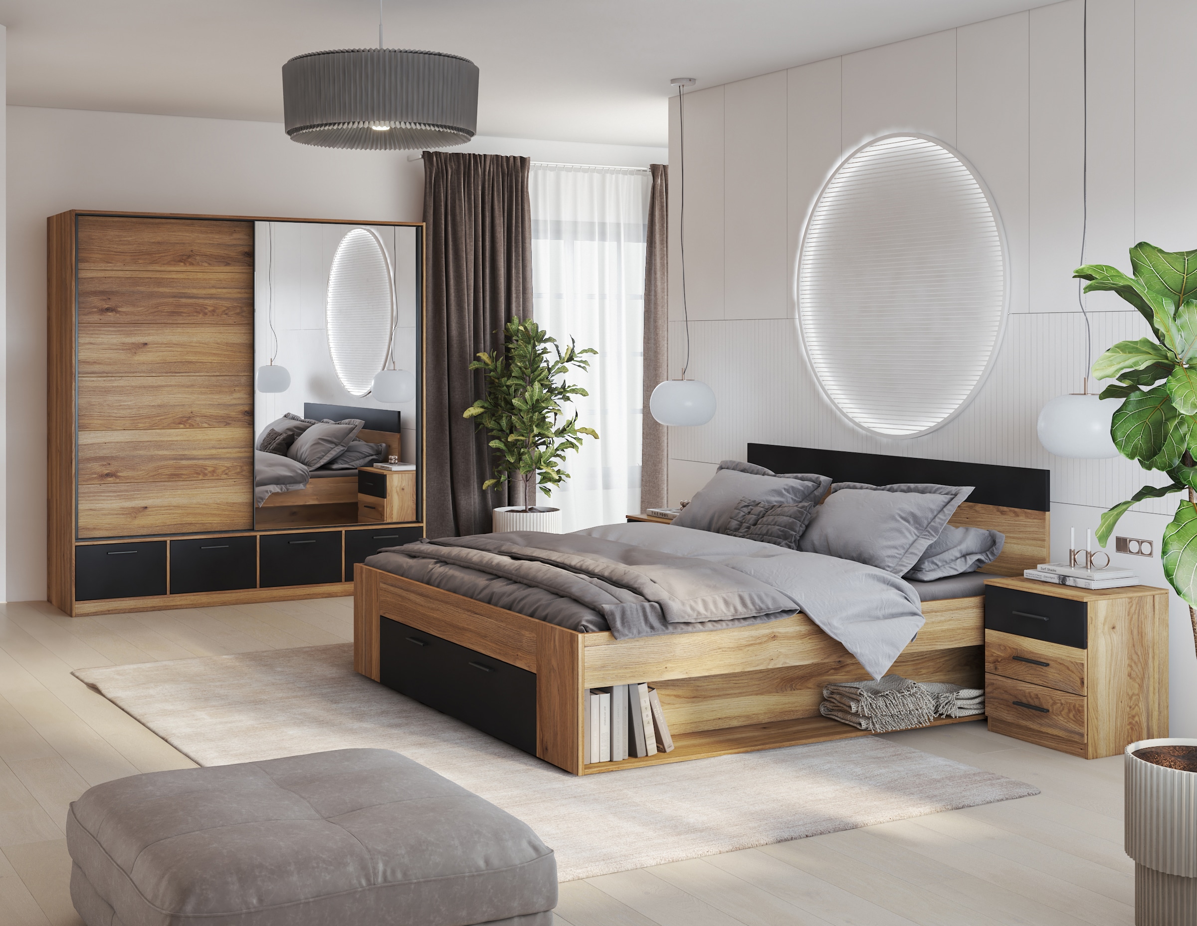 Home affaire Ensemble de chambre à coucher »Faweza,Set 4-St(Bett 180 cm, 2xNako, Schwebetürenschrank)« Komplettschlafzimmer, viel Stauraum