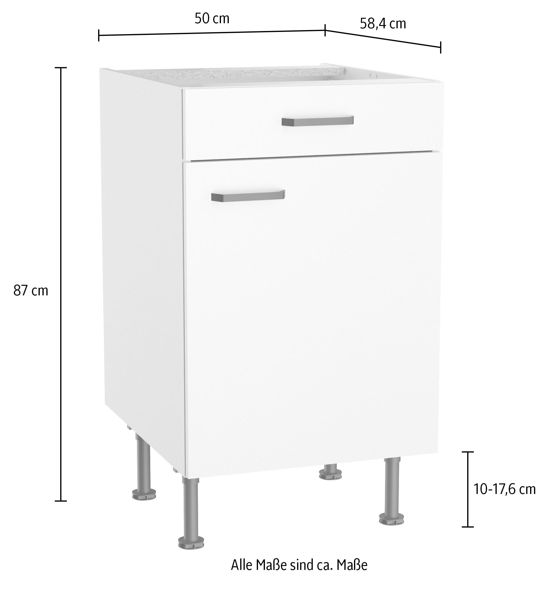 KOCHSTATION Unterschrank »KS-Paula« 50 cm breit, 87 cm hoch, mit 1 Schubkasten, 1 Tür, 1 Einlegeboden