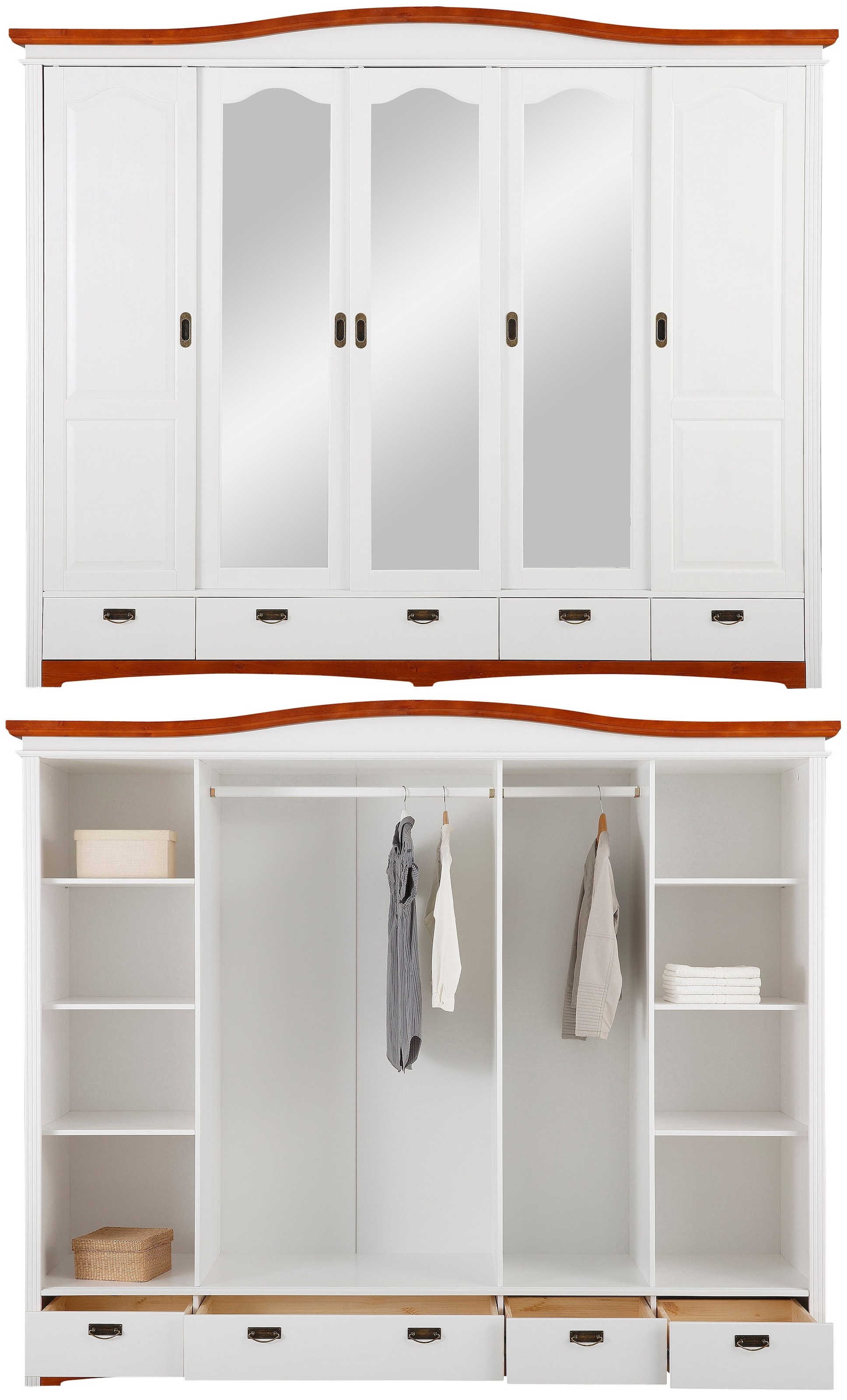 Home affaire Schlafzimmer-Set »"Konrad", komplettes Schlafzimmer mit grossem Schrank«, (Set, 4 tlg., Kleiderschrank 5 türig mit Schubladen, 2 Nachttische, Bett 180x200cm), mit 5-trg. Kleiderschrank, Bett 180/200 cm und 2 Nachttischen
