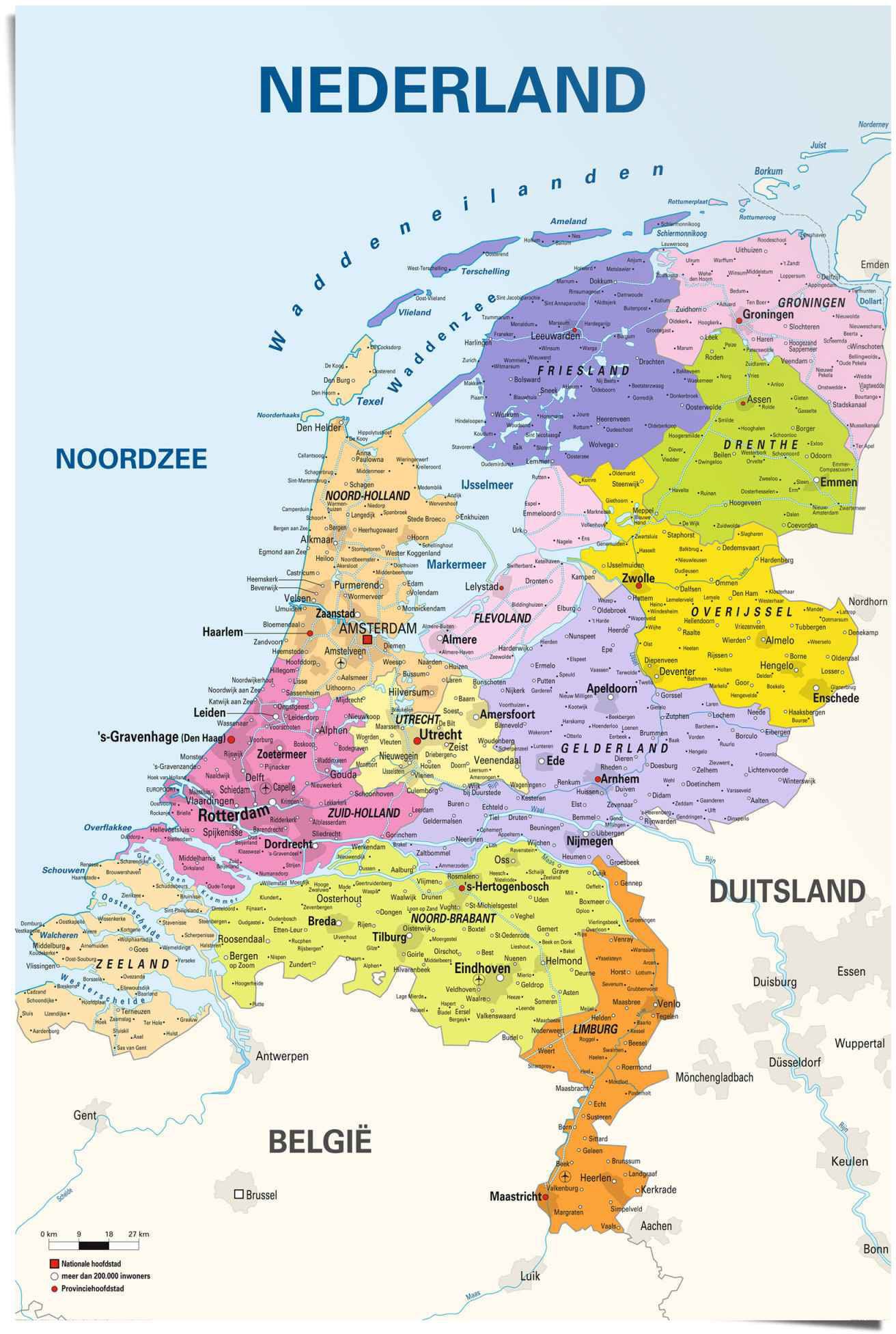 Image of Reinders Poster "Poster Schulkarte Niederlande Niederländisch - Niederländischer Text" 1 Stk. tlg.