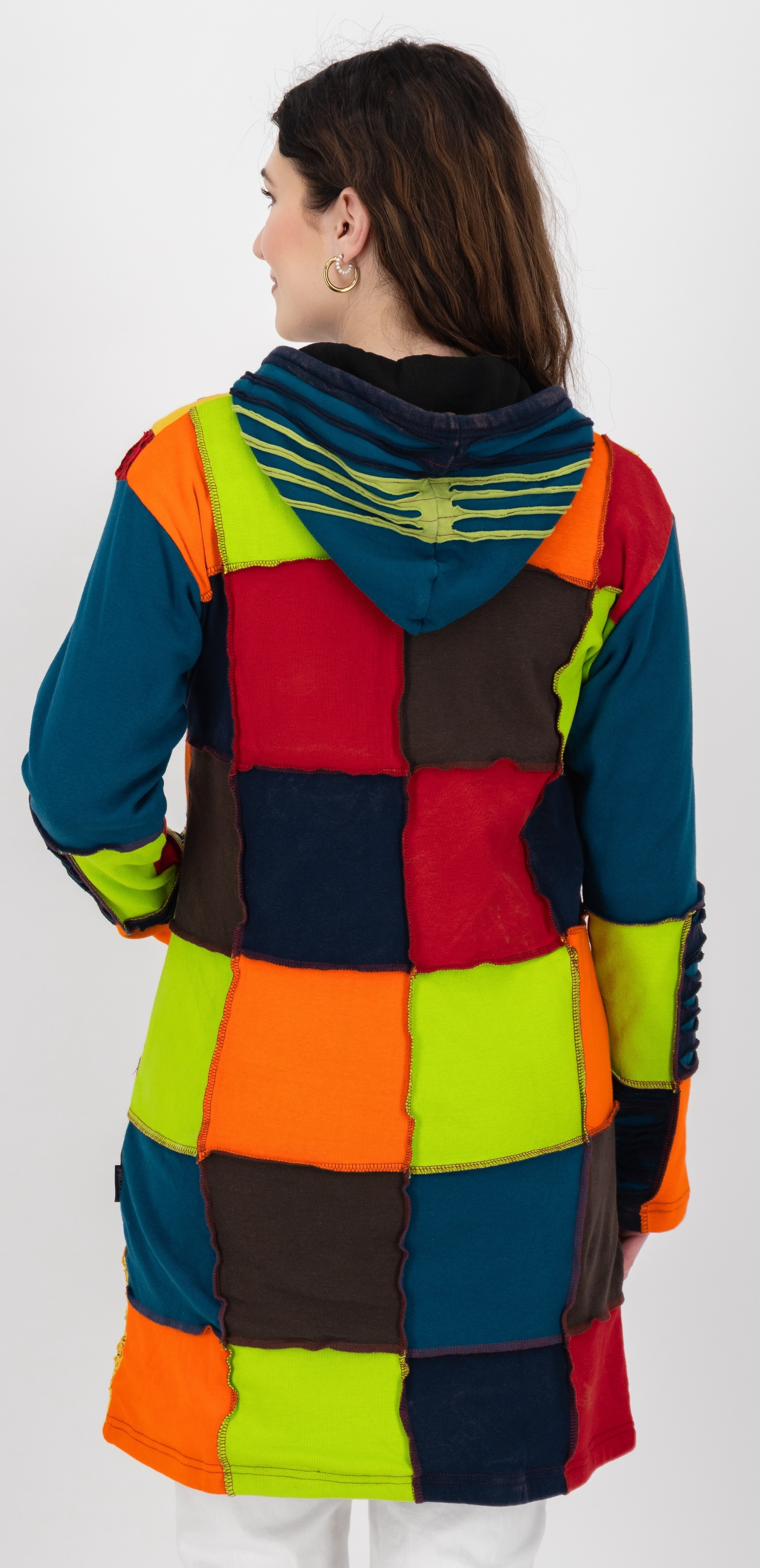 DEPROC Active Fleecejacke »Patchwork NUNAVUT LONG WMN« mit Kapuze auch in Grossen Grössen erhältlich