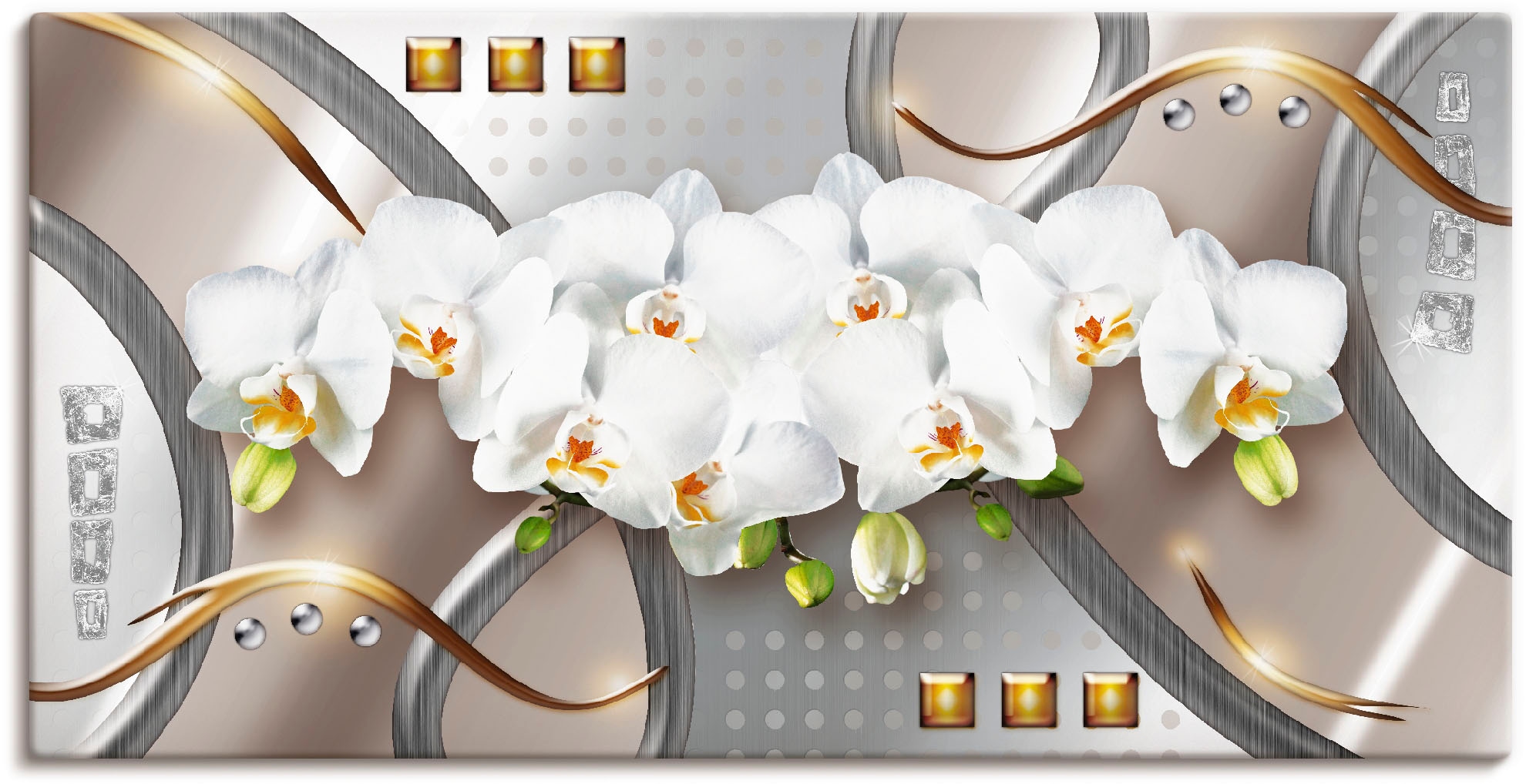 Image of Artland Wandbild "Orchideen mit Elementen" Blumen 1 Stk. tlg. als Leinwandbild, Poster in verschied. Grössen