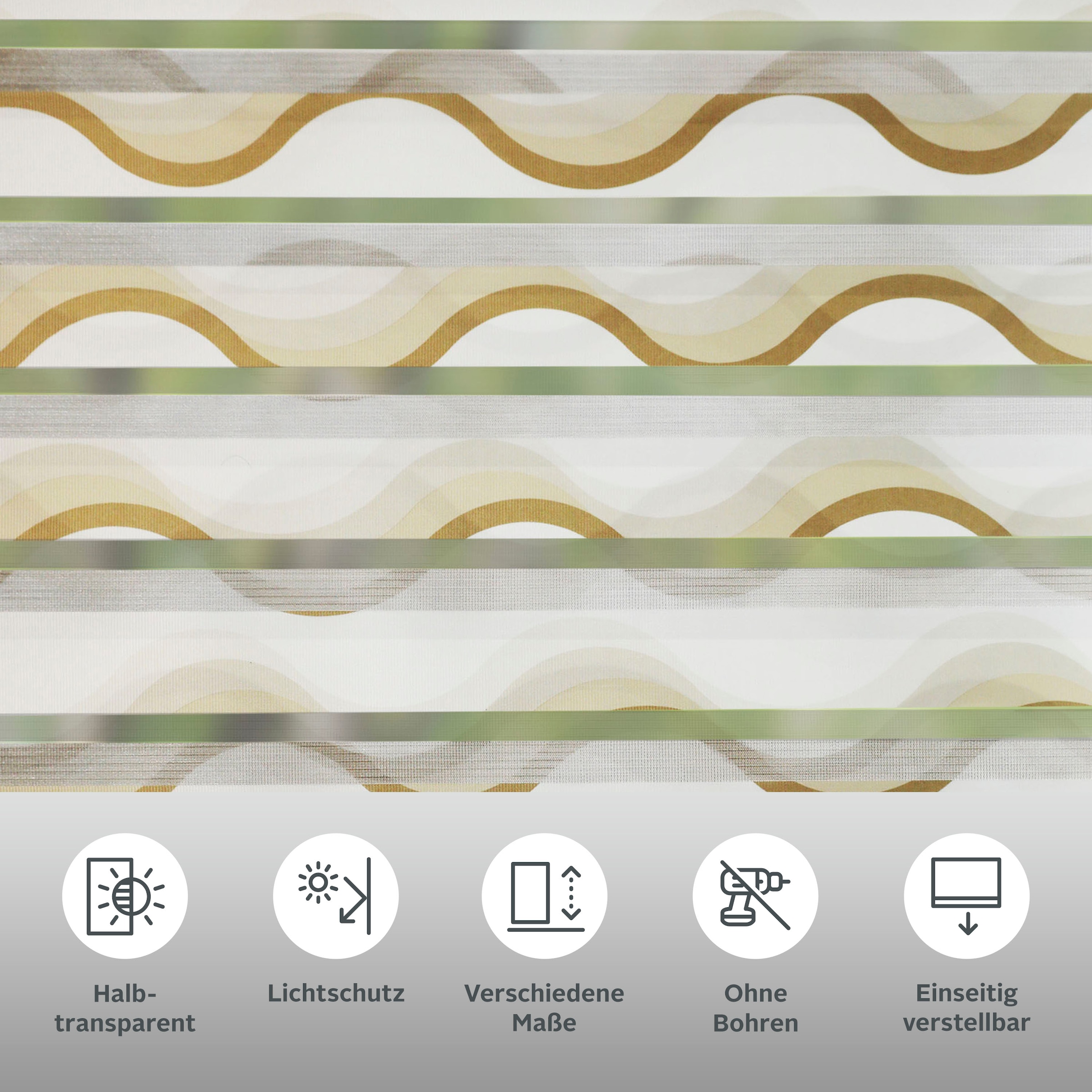 my home Doppelrollo »Welle«, Lichtschutz, Sichtschutz-Verdunkelung, ohne Bohren, freihängend, Fixmass, Klemmfix-Duo-Rollo, Doppelrollo "Welle", Klemmträger