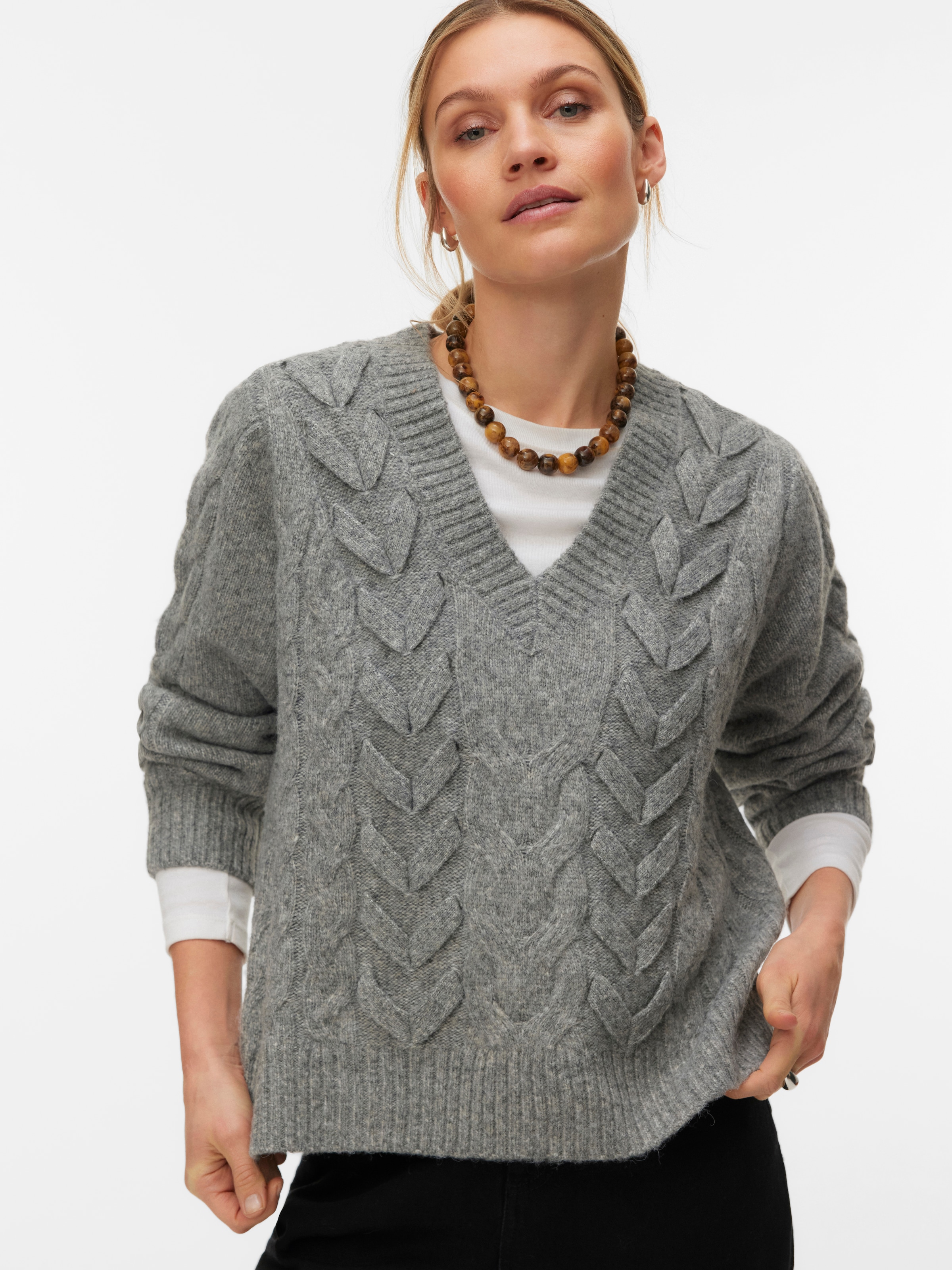 Vero Moda Pull en tricot »VMMARLA LS V-NECK PULLOVER BOO« Materialmix, mit Wollanteil