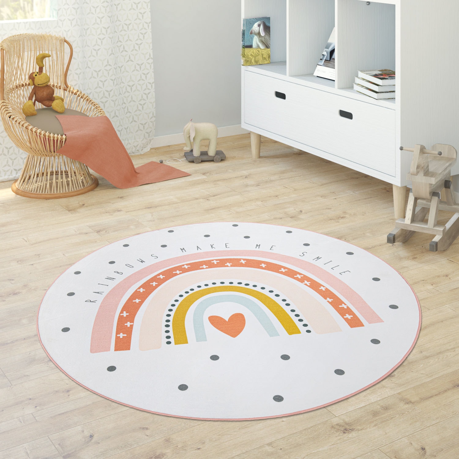 Paco Home Kinder Regenbogen, jetzt Motiv Design, Pastell-Farben Flachgewebe, kaufen 552«, rund, »Chicos Kinderteppich