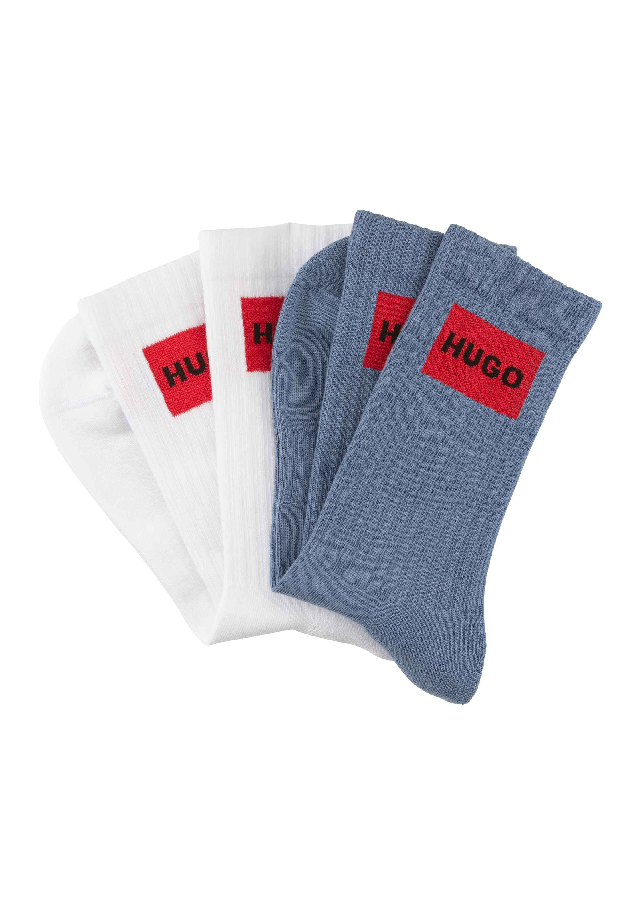Socken »2P QS RIB LAB COL CC«, (Packung, 2 Paar, 2er Pack), mit eingestricktem HUGO...