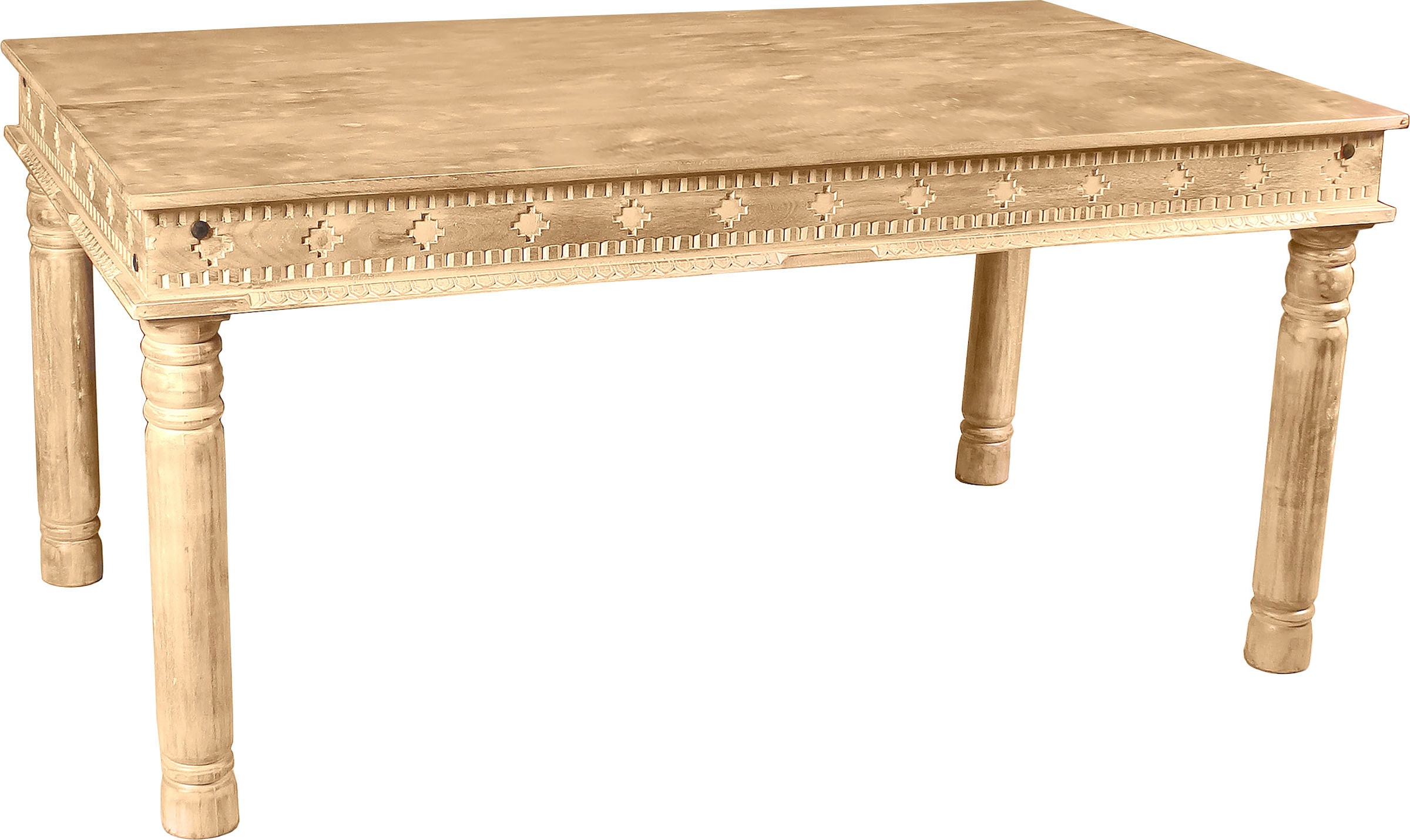 SIT Table de salle à manger »Kas aus Mangoholz mit aufwändigen Schnitzereien und 4 Beinen« Table à manger massive de style oriental avec ceinture décorative