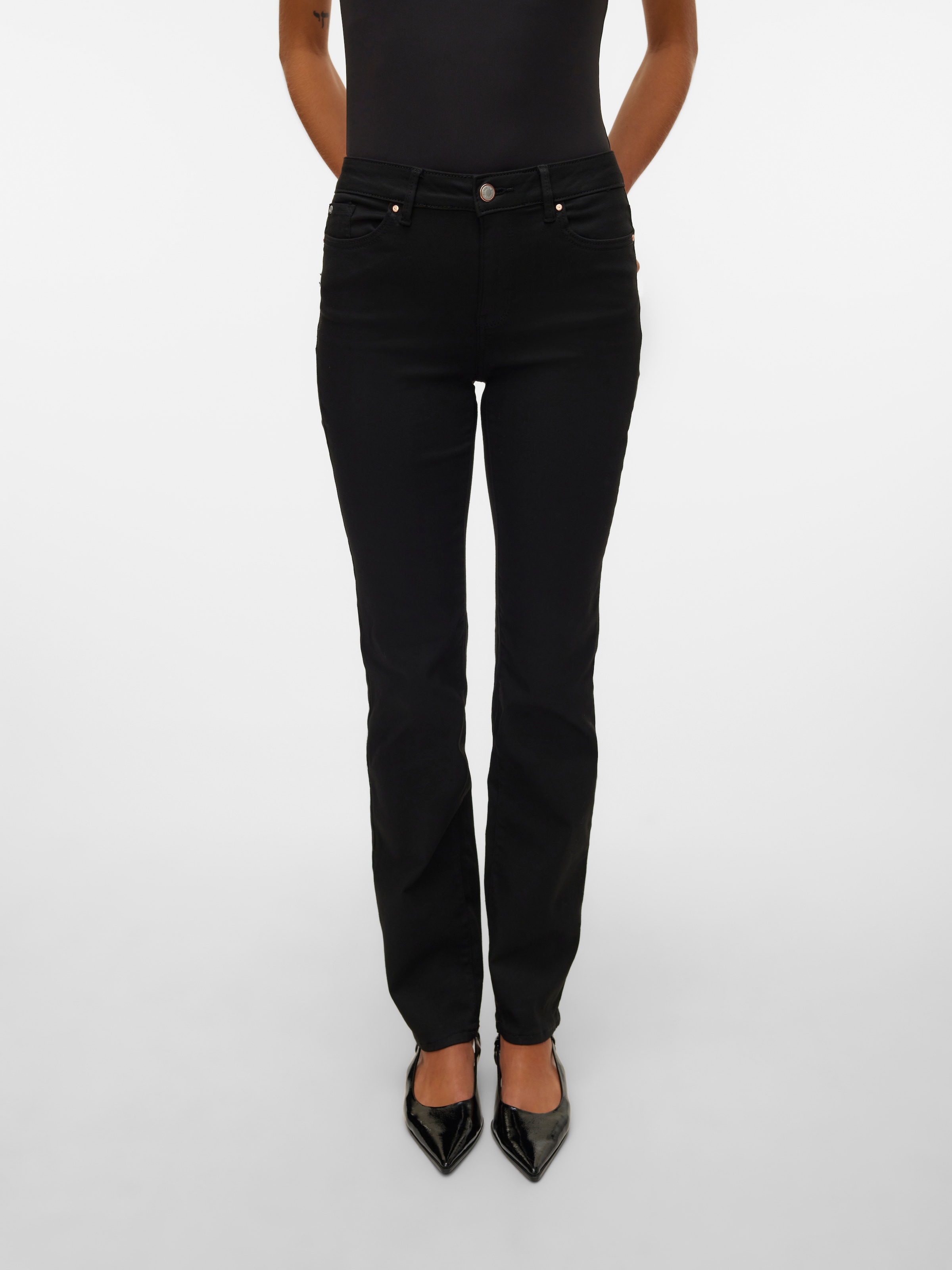 Image of Vero Moda Straight-Jeans "VMFLASH MR STRAIGHT JEANS LI140 GA NOOS" Materialmix, regular waist, straight fit