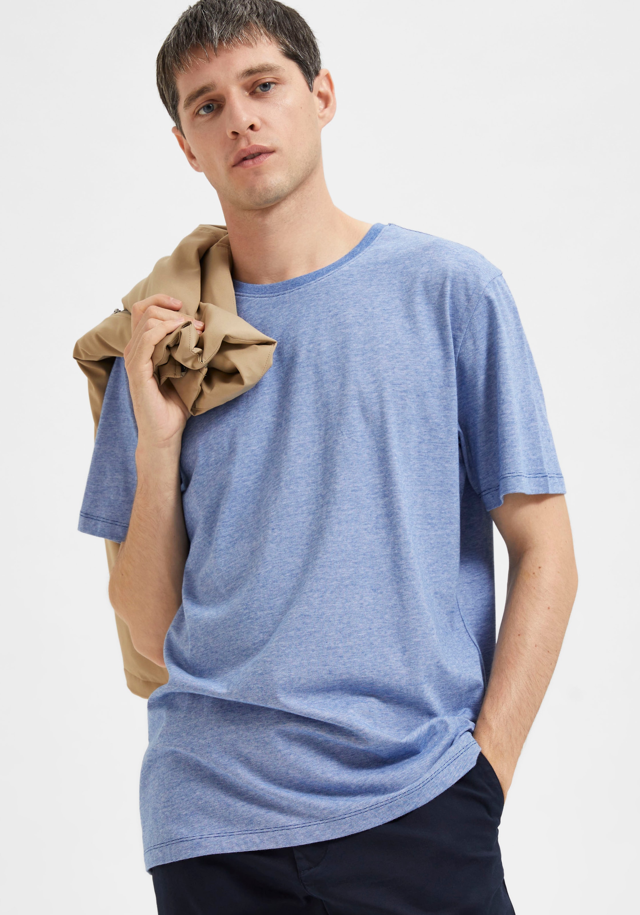 SELECTED HOMME Kurzarmshirt »SLHASPEN MINI STR SS O-NECK TEE NOOS«