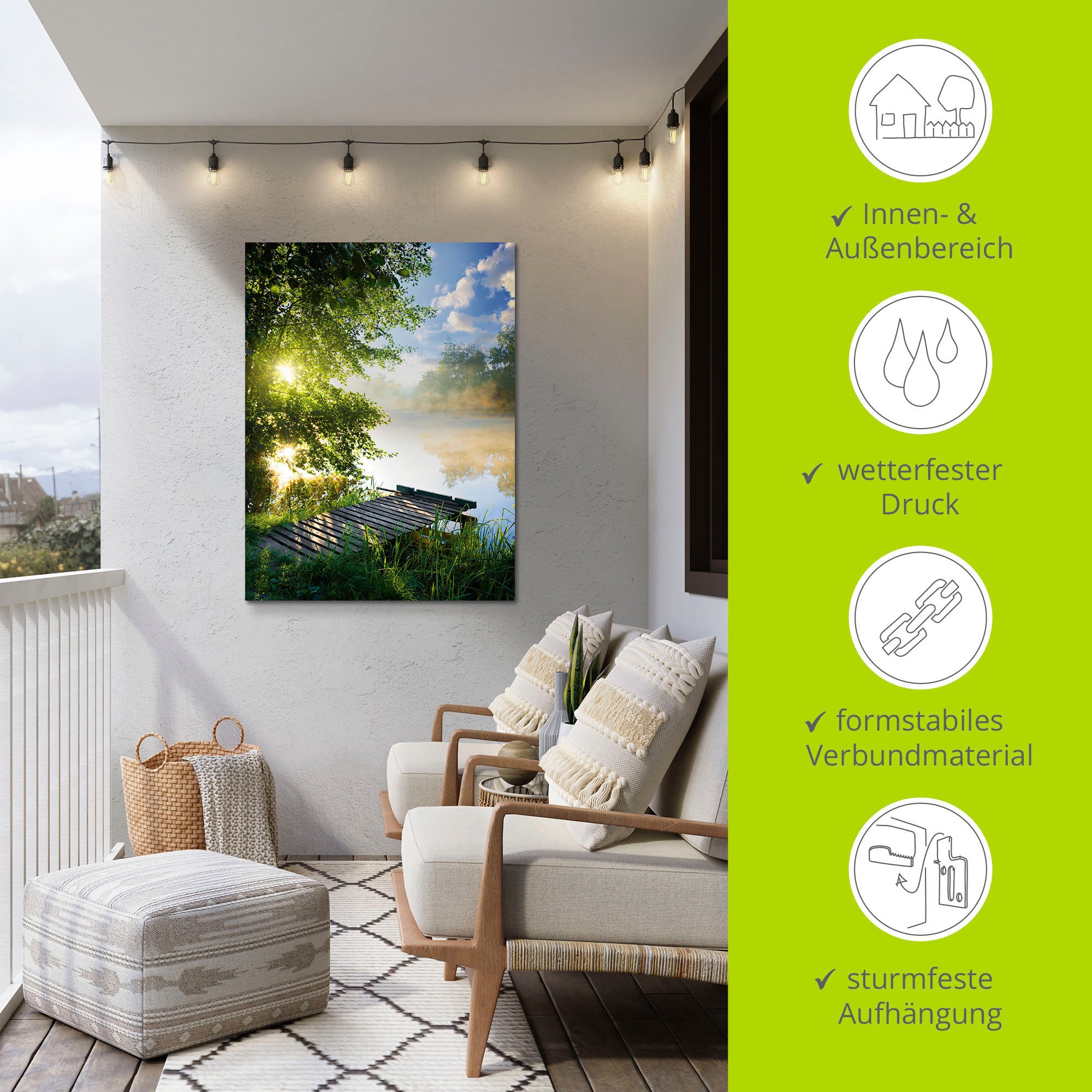 Artland Wandbild »Angelsteg am Morgen« Gewässer 1 Stk. tlg. als Alubild, Leinwandbild, Poster in verschied. Grössen