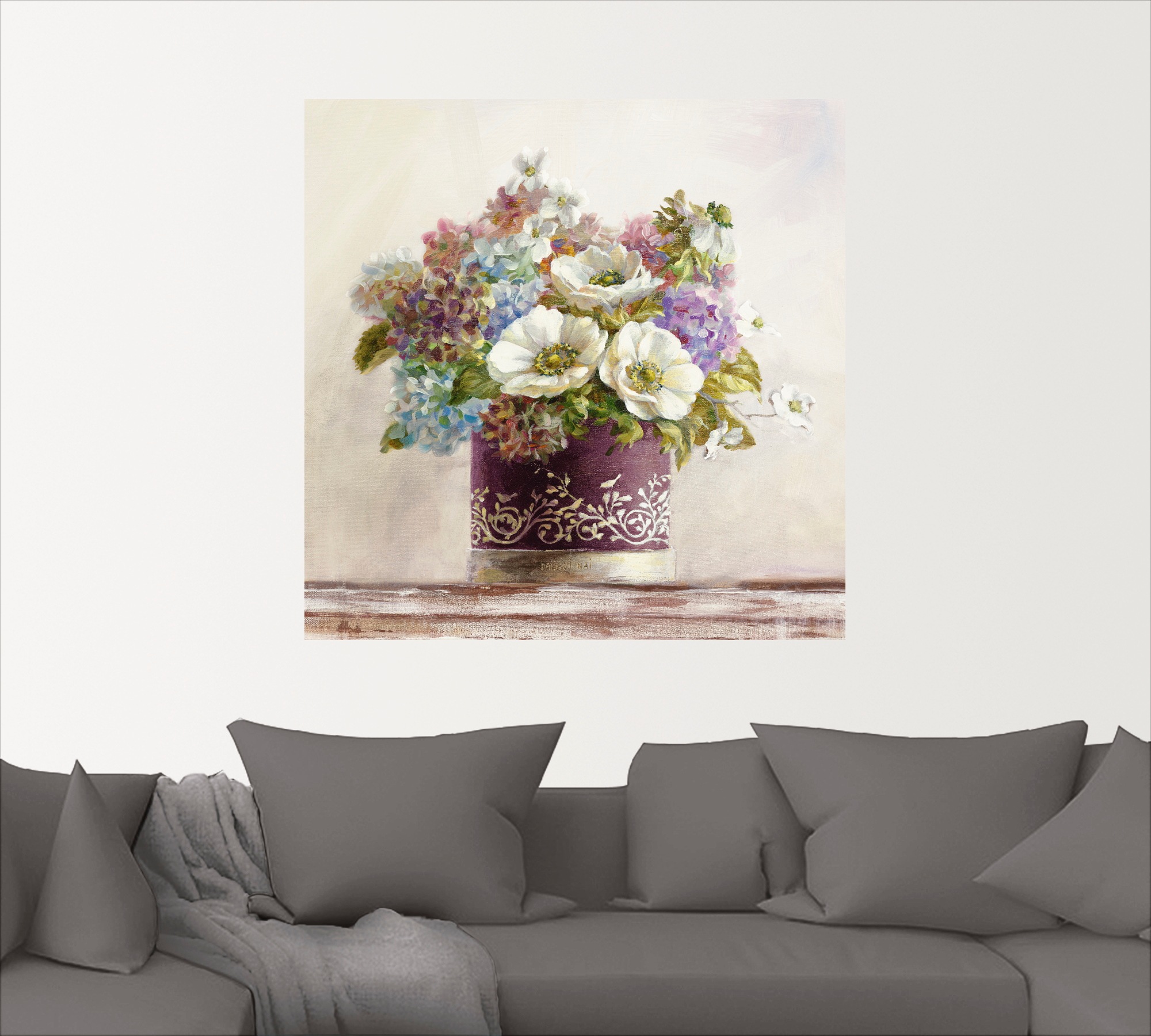 Artland Wandbild »Anemonen in Auberginer Hutschachtel«, Blumen, (1 St.), als Leinwandbild, Poster, Wandaufkleber in verschied. Grössen