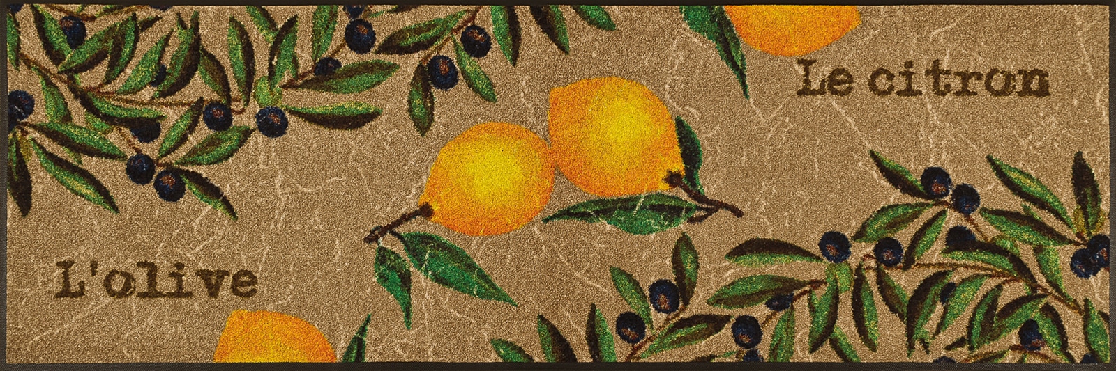 Image of wash+dry by Kleen-Tex Küchenläufer "Le Citron" rechteckig 7 mm Höhe Teppich, Motiv Oliven & Zitronen, rutschhemmend, waschbar, Küche