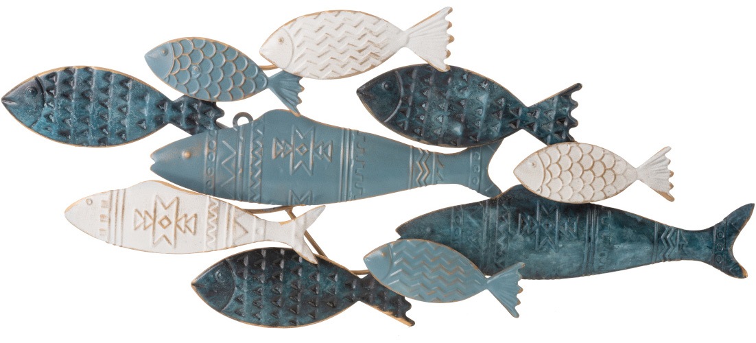 Image of Bönninghoff Metallbild "ABSTRAKT – FISCHE BLAU 70x30 cm – Deko modern" Fisch Fisch & Meeresfrüchte Wassertiere Wanddekoration